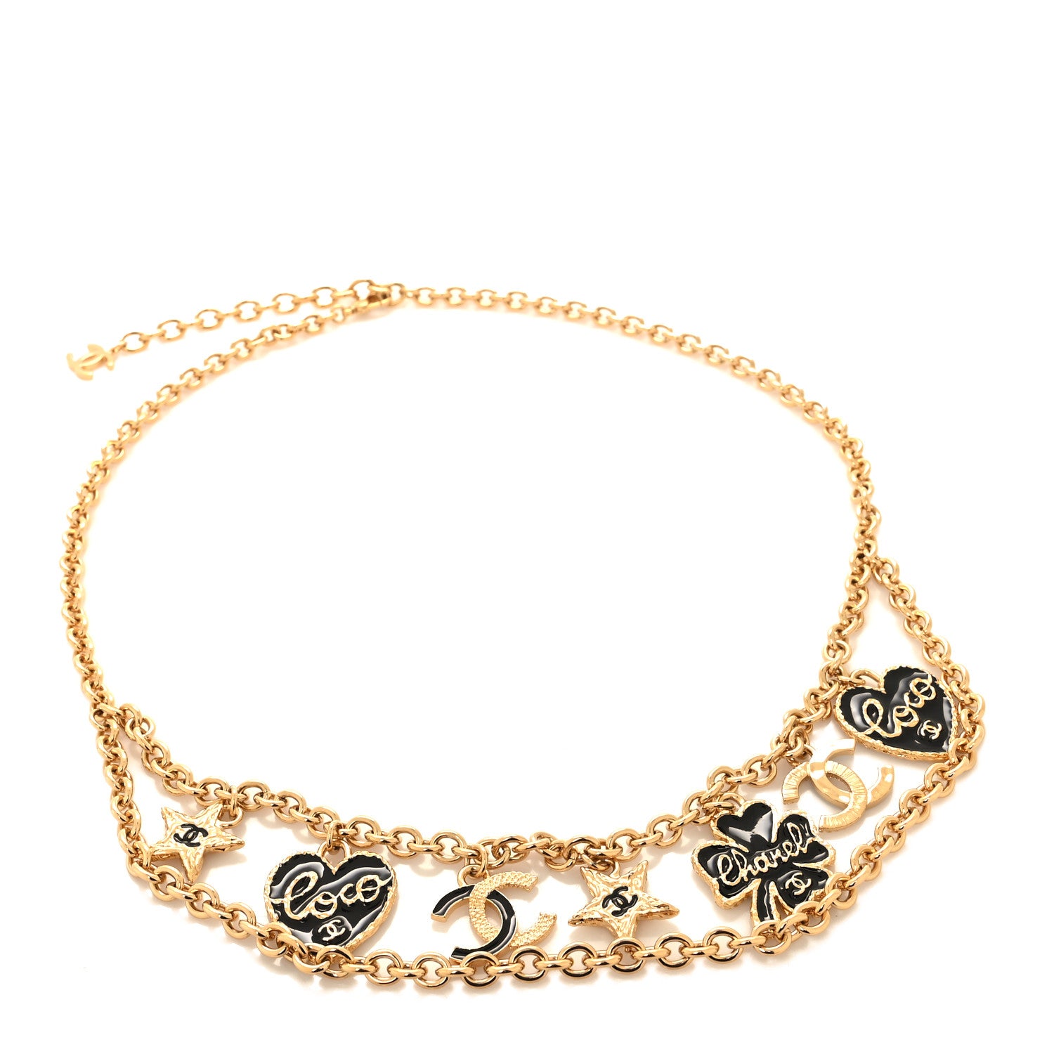 Chanel Enamel Coco Heart CC Star Chain Belt 80 Gold Black 1 of 4