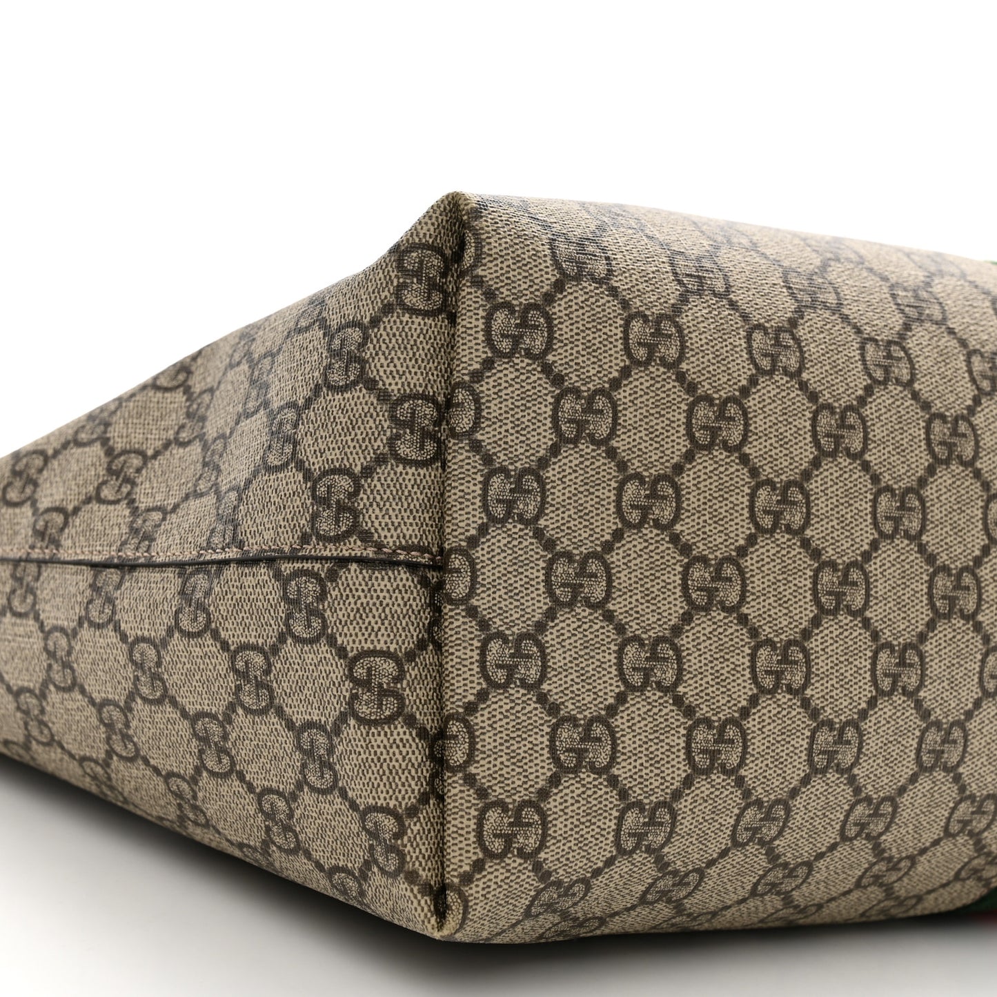 GG Supreme Monogram Textured Calfskin Web Medium Ophidia Shopping Tote Beige Ebony New Acero