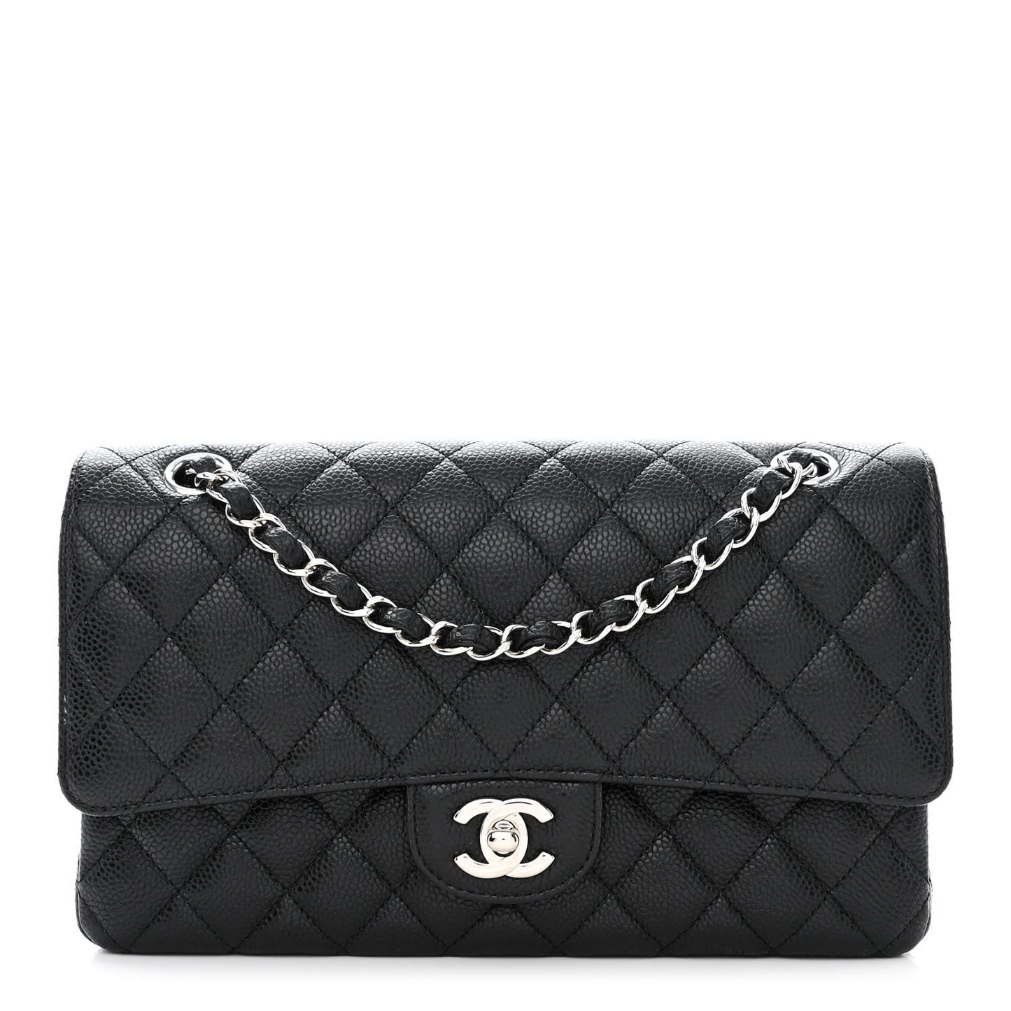 Caviar Quilted Medium Double Flap Black