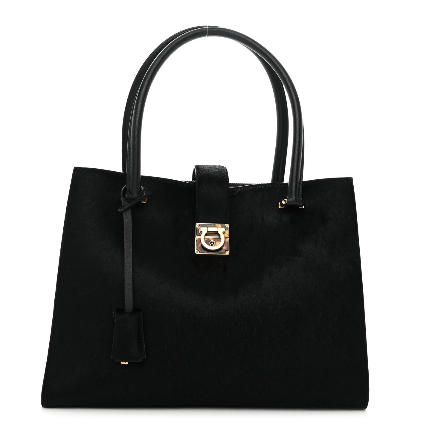 Pony Hair Gancio Lock Tote Black