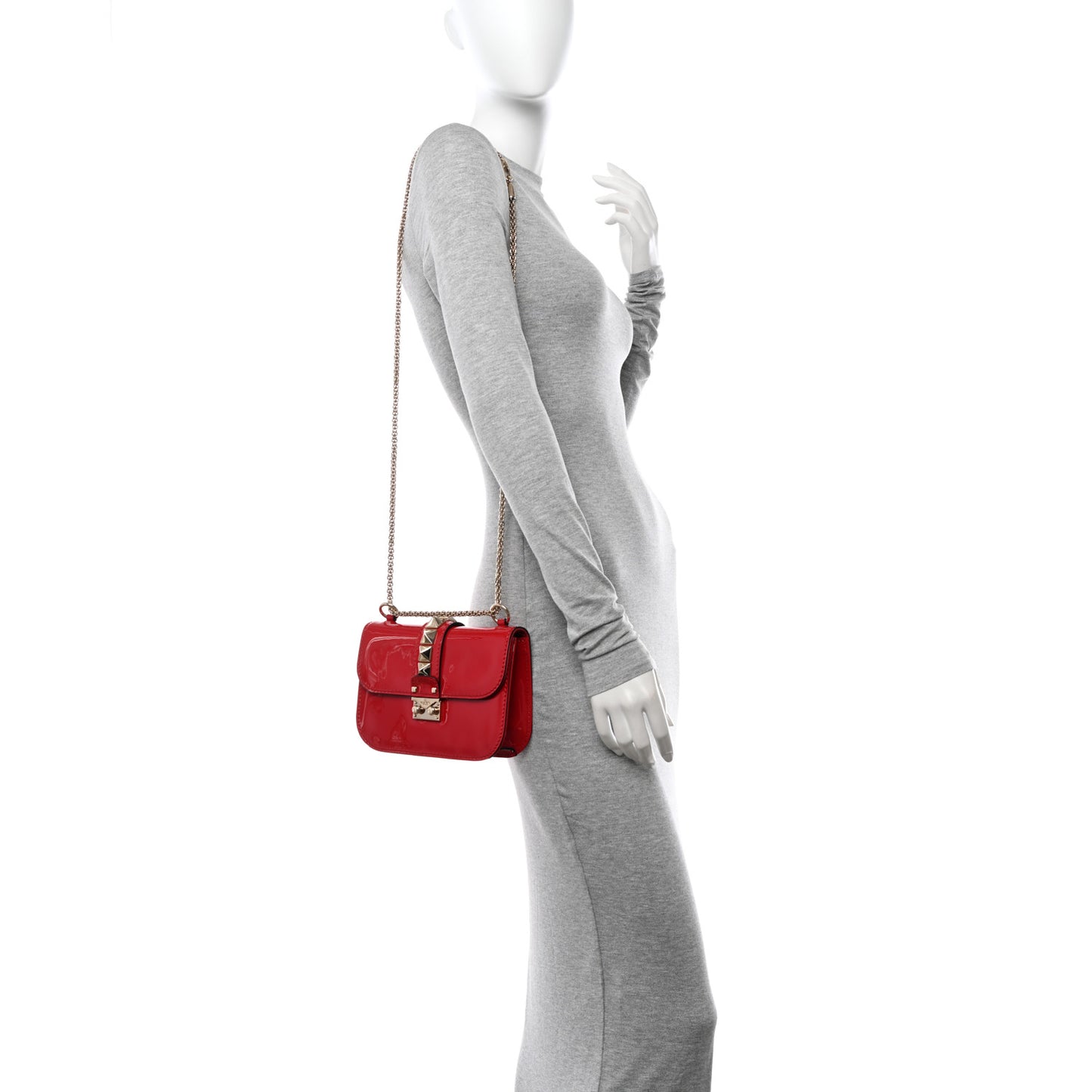 Patent Small Glam Lock Rockstud Flap Rosso Valentino