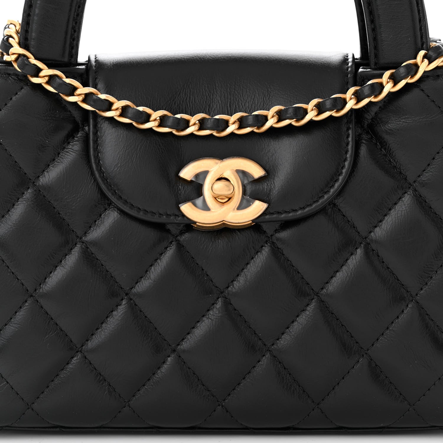 Chanel Shiny Aged Calfskin Quilted Nano Kelly Shopper Black 8 of 11