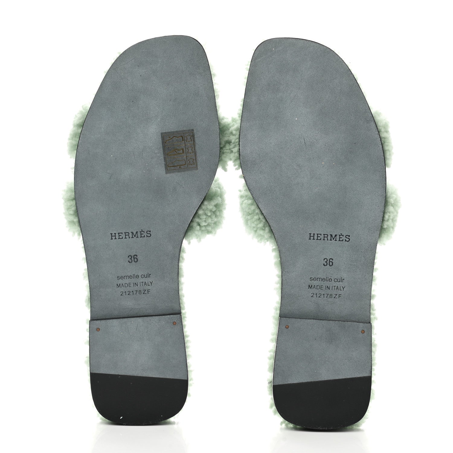 Hermes Woolskin Oran Sandals 36 Vert D'Eau 5 of 8