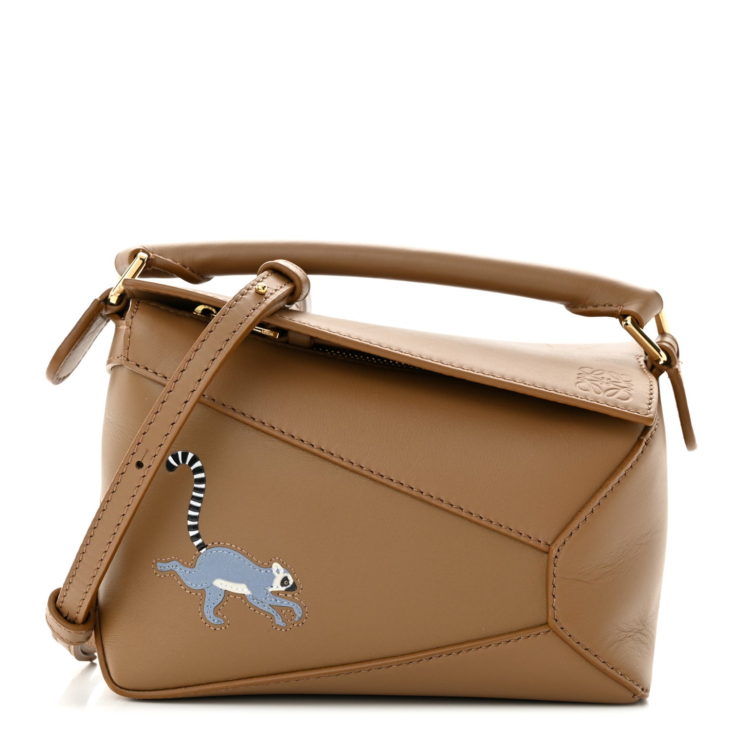 X SUNA FUJITA Satin Calfskin Mini Lemur Puzzle Edge Bag Brown