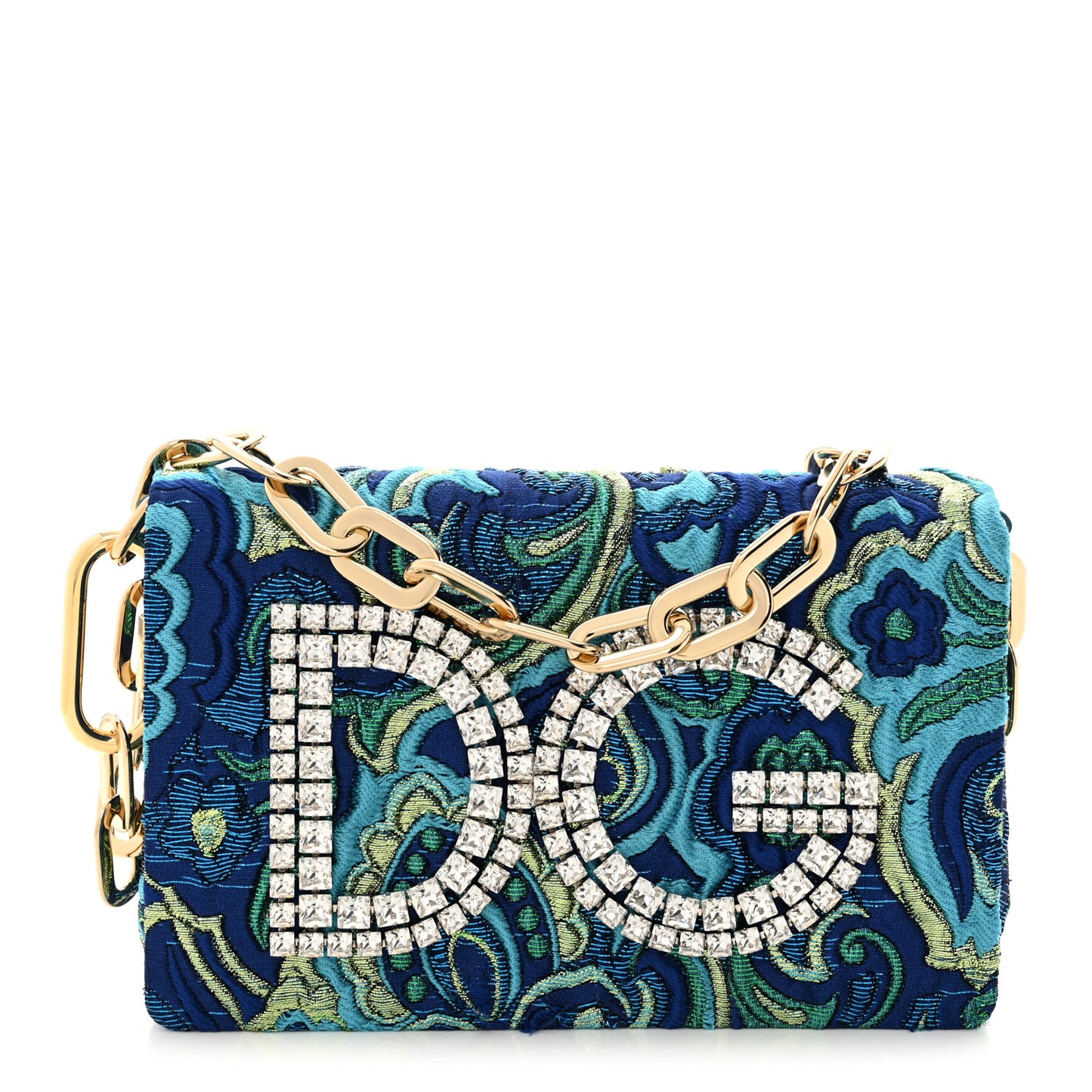 Brocade Crystal Embellished DG Girls Shoulder Bag Blue