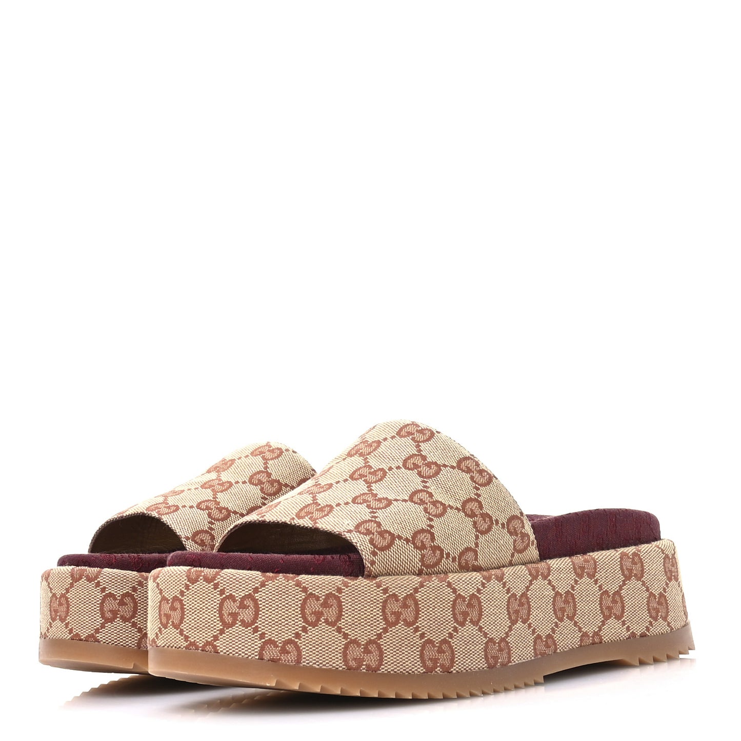 Canvas GG Monogram Angelina Platform Slide Sandals 36.5 Beige Ruggine