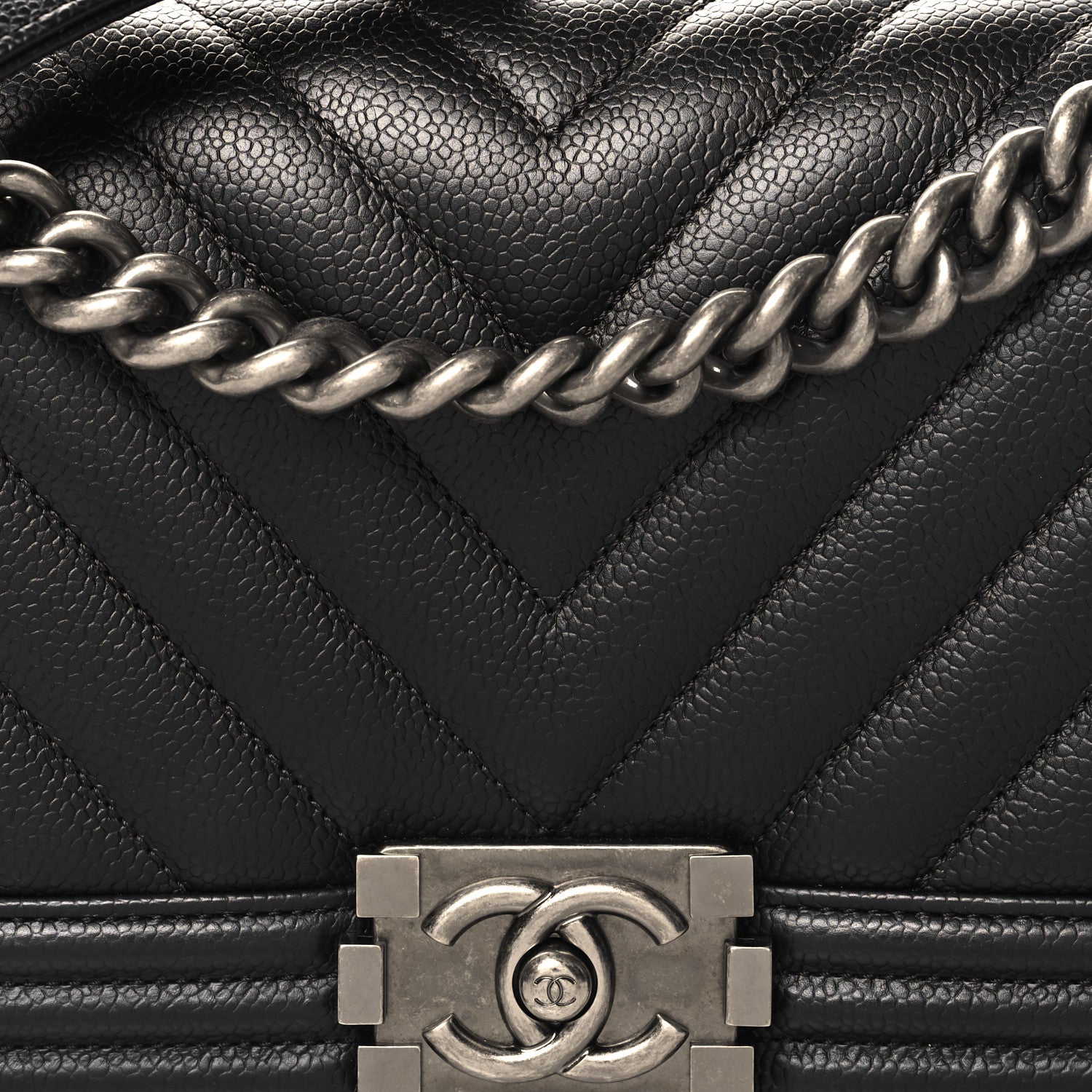 Chanel Caviar Chevron Quilted Medium Boy Flap Black 8 of 11