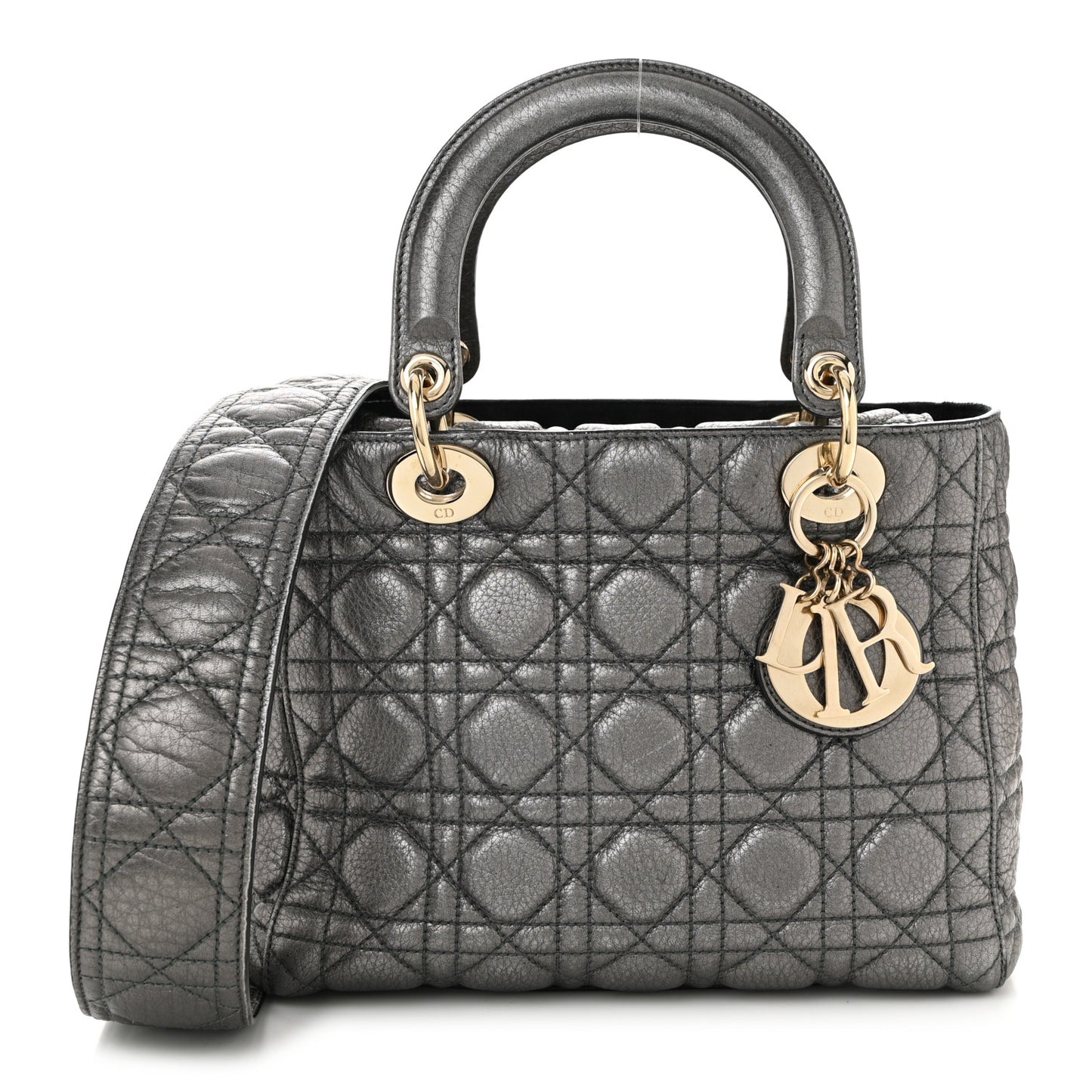 Metallic Grained Calfskin Cannage Medium Supple Lady Dior Steel