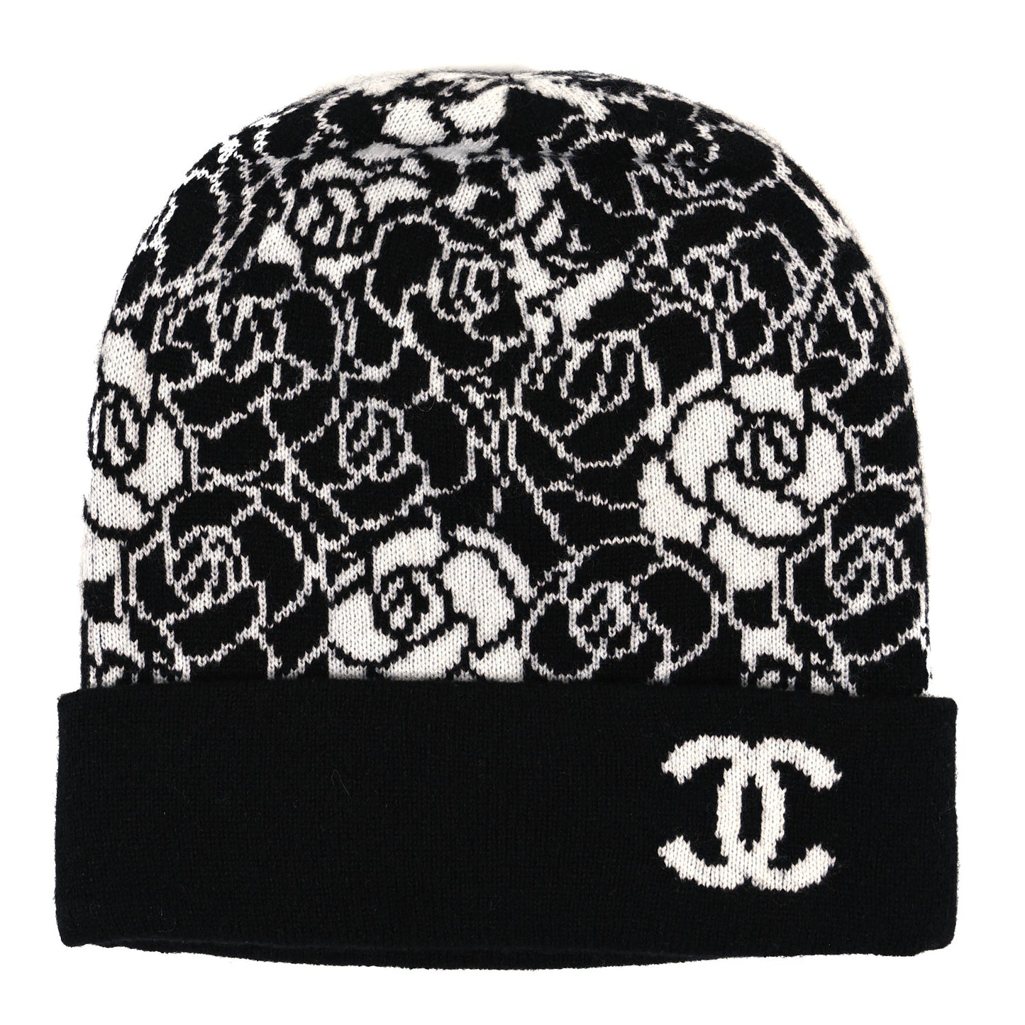 Cashmere CC Camellia Beanie Hat Black White