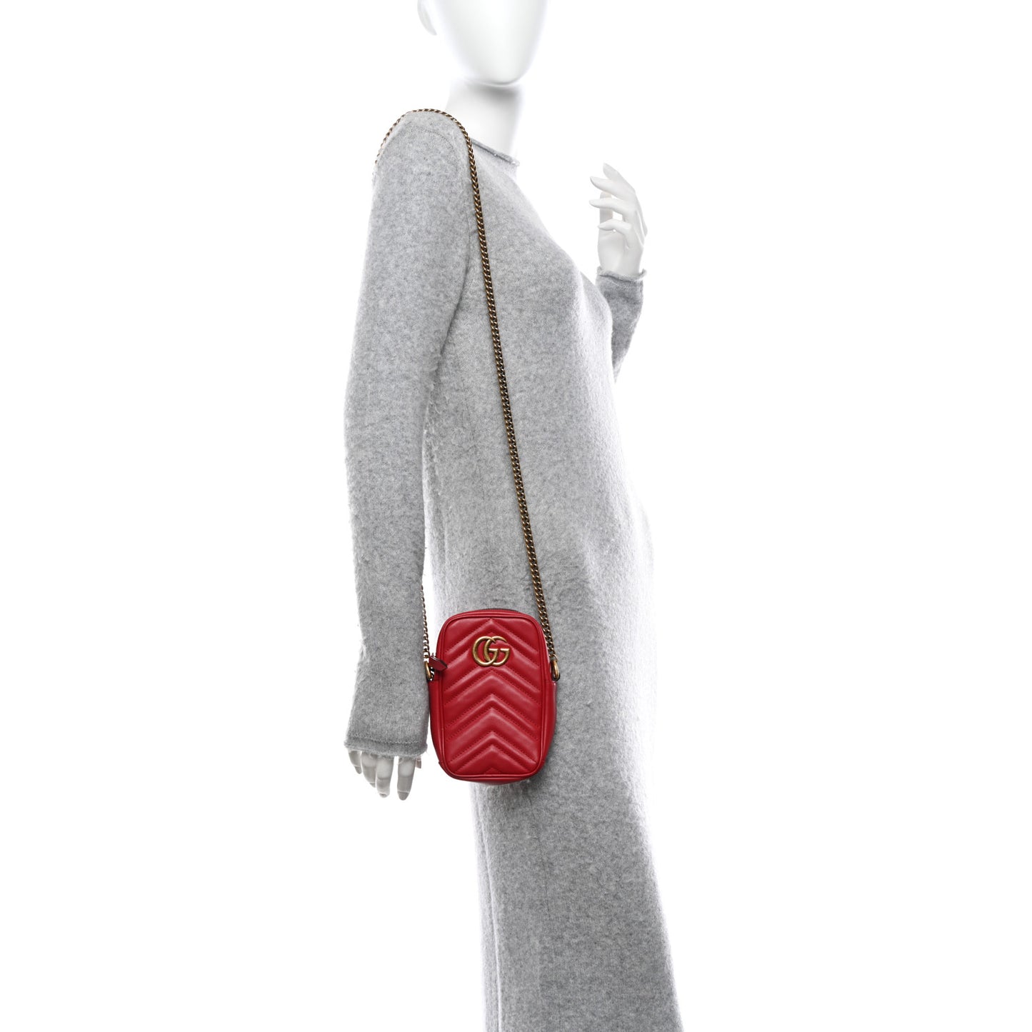 Calfskin Matelasse Mini GG Marmont Crossbody Bag Hibiscus Red