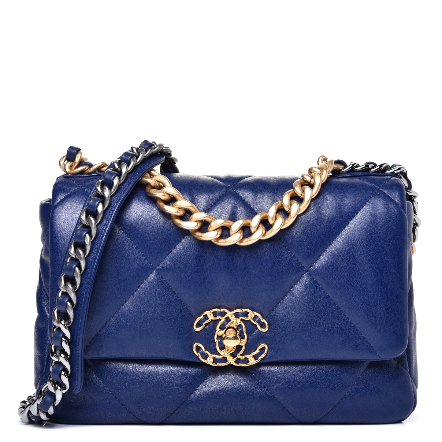 Goatskin Quilted Medium 19 Flap Dark Blue