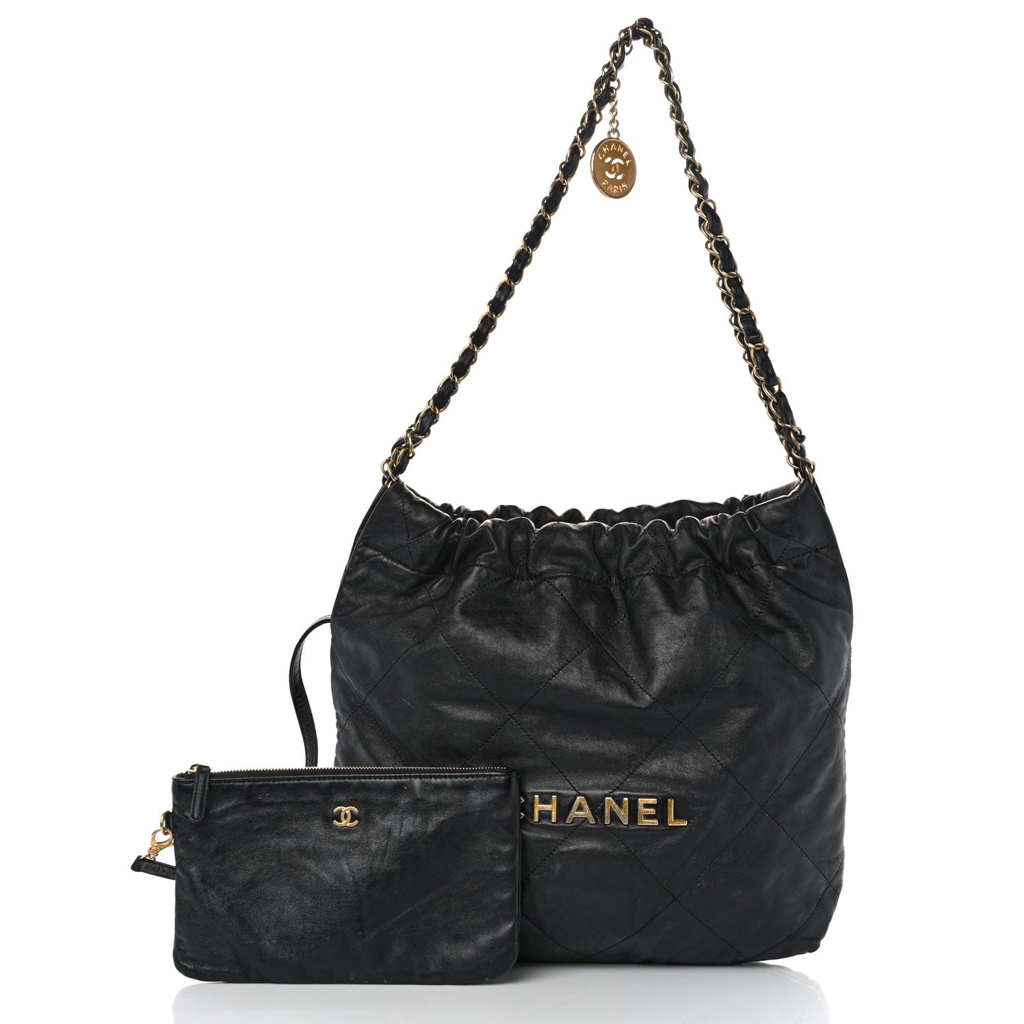 Shiny Calfskin Quilted Small Chanel 22 Black