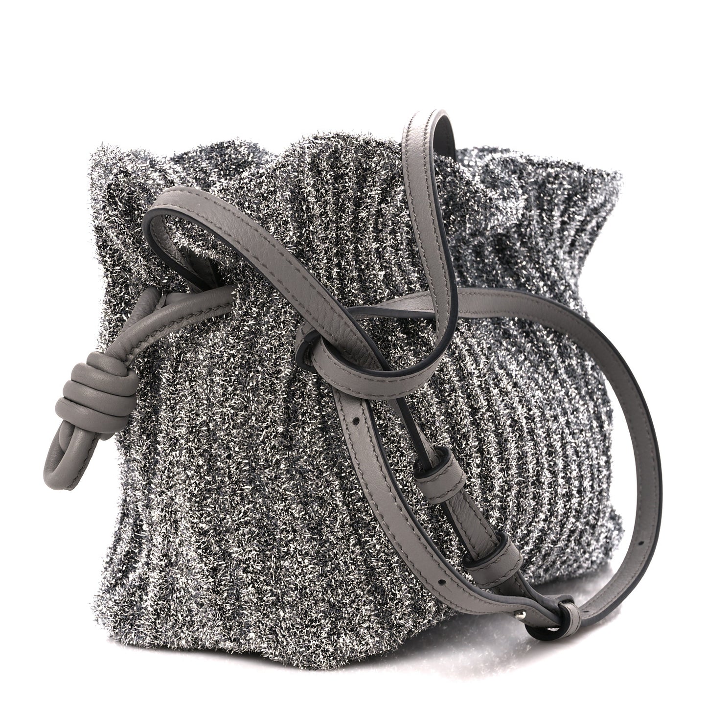 Lurex Mini Flamenco Knot Clutch Silver