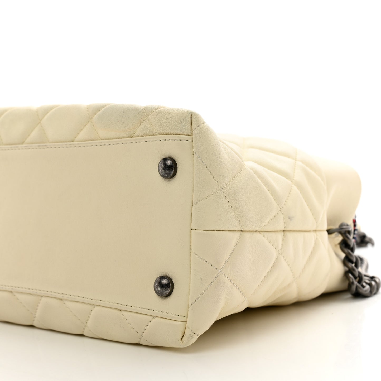 Calfskin Tweed Quilted Small Tote White Multicolor