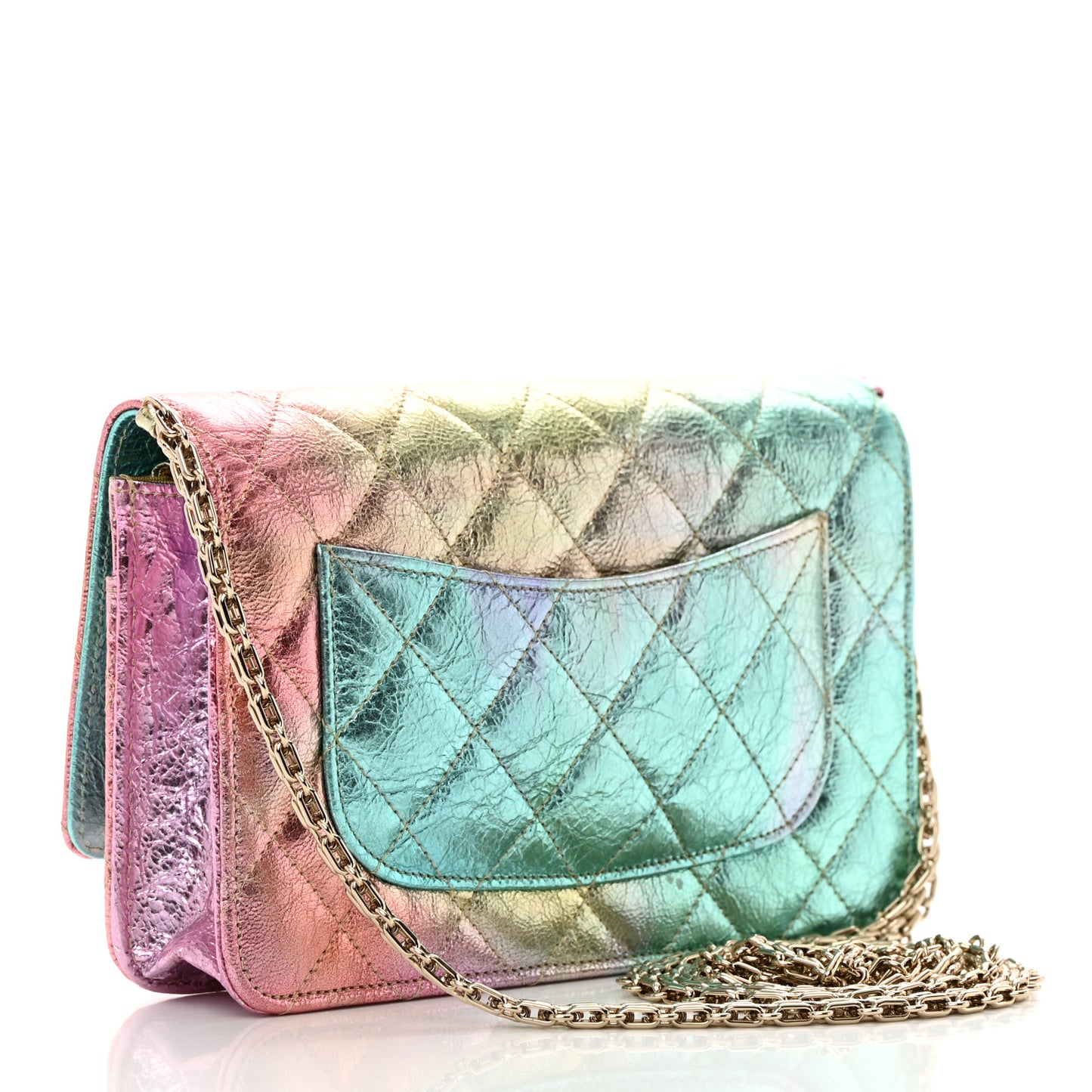 Metallic Goatskin Quilted 2.55 Reissue Wallet on Chain WOC Multicolor
