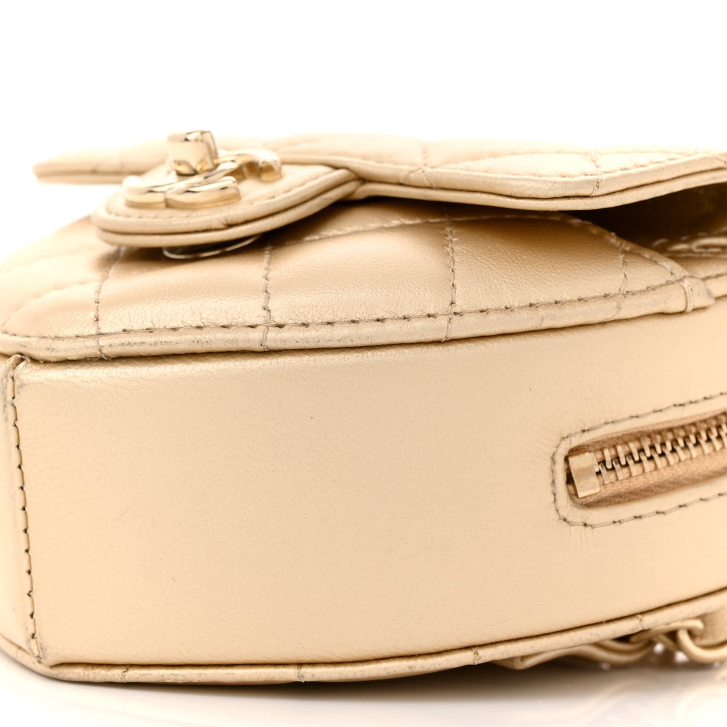 Metallic Lambskin Quilted CC In Love Heart Waist Belt Bag With Chain Gold