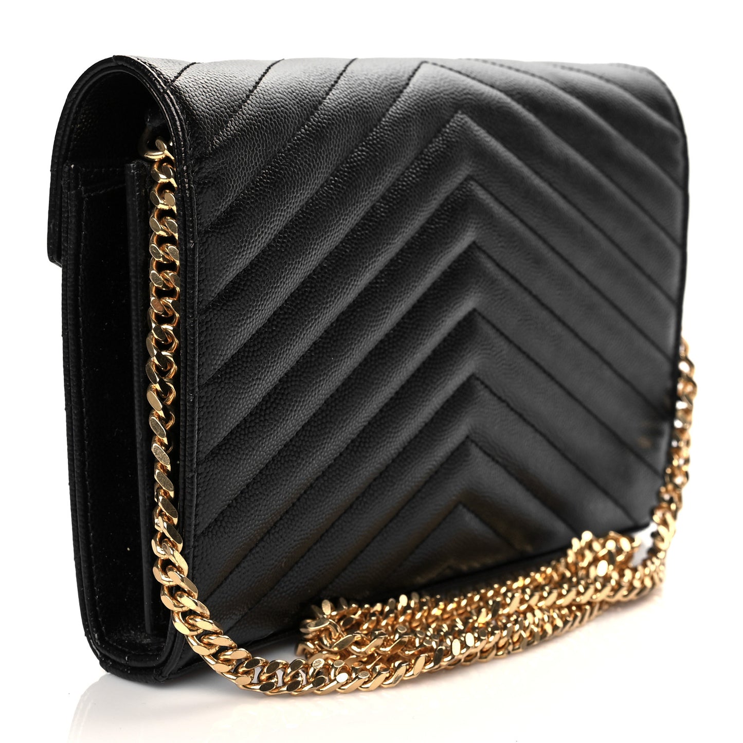 Grain De Poudre Matelasse Chevron Monogram Chain Wallet Black