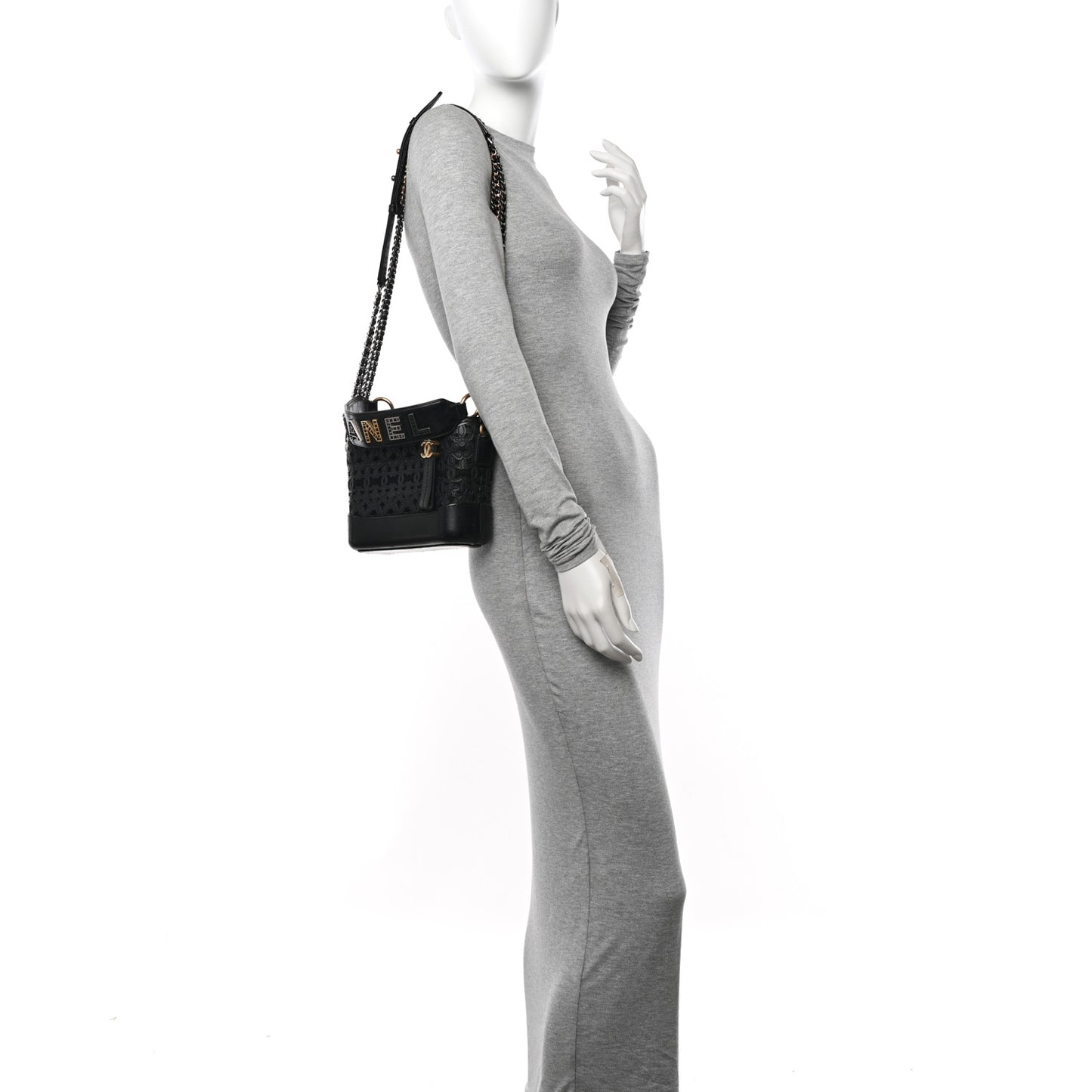 Calfskin Wool Felt Embossed Small Gabrielle Logo Hobo Black