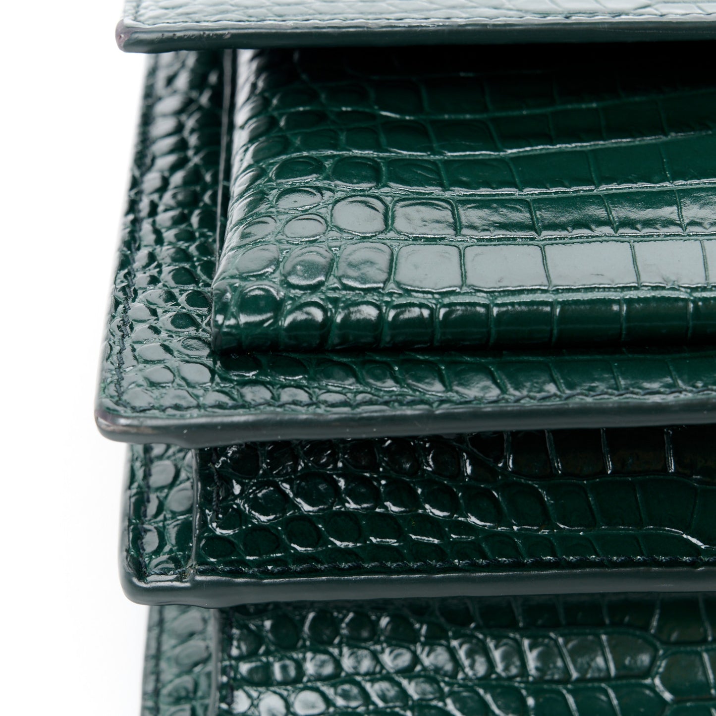 Calfskin Crocodile Embossed Medium Monogram Sunset Dark Mint