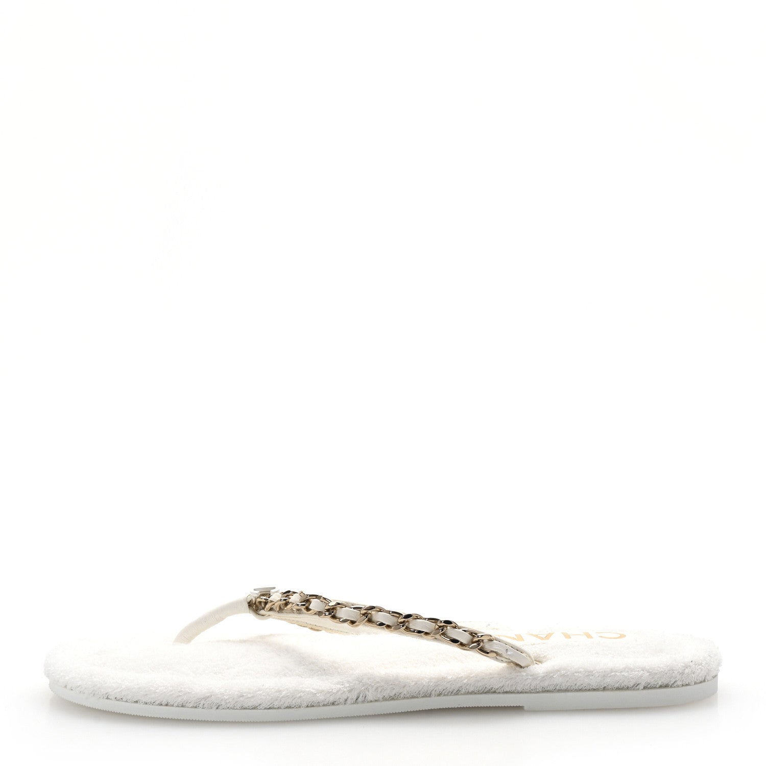 Chanel Lambskin Terry Cloth CC Chain Thong Sandals 36 White