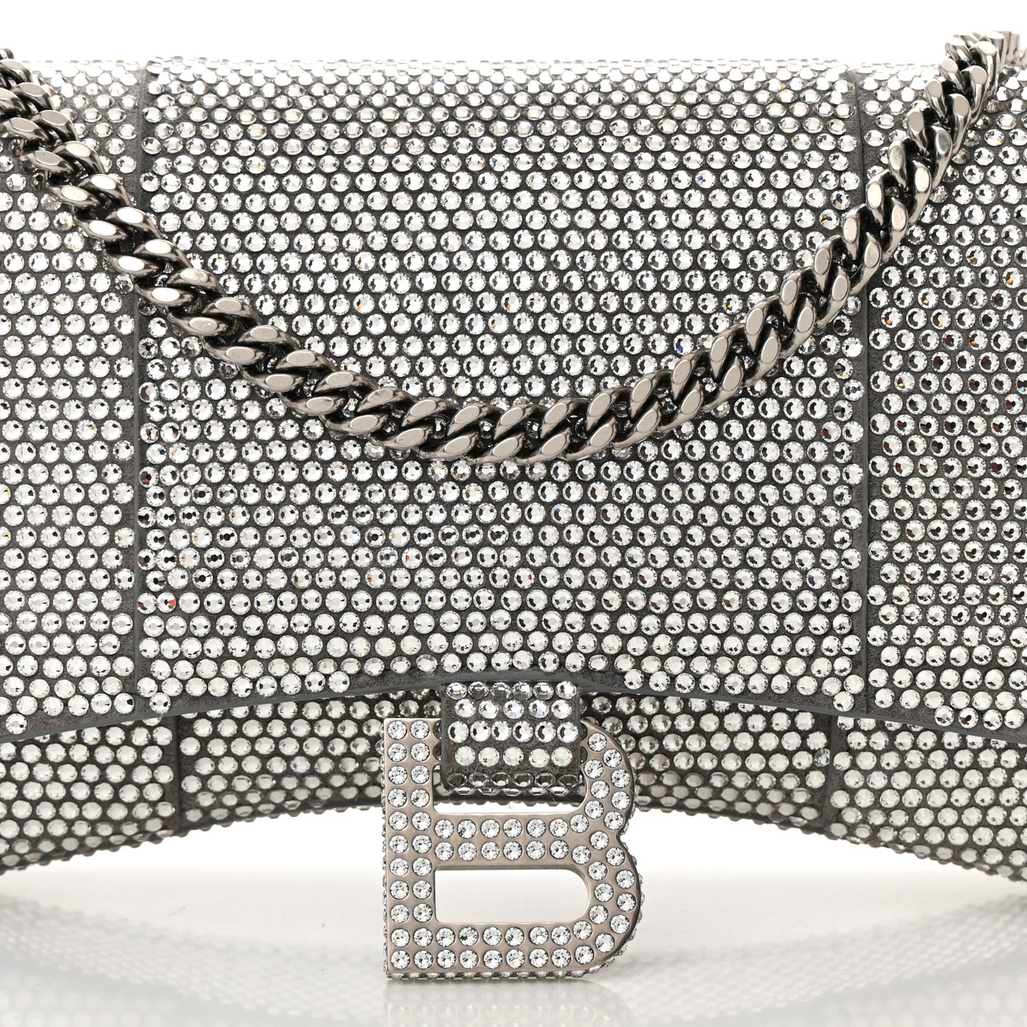 Strass Suede Hourglass Chain Bag Smoke Grey Crystal