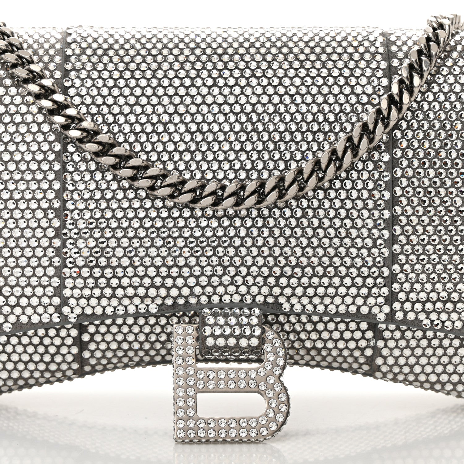 Balenciaga Strass Suede Hourglass Chain Bag Smoke Grey Crystal 8 of 16
