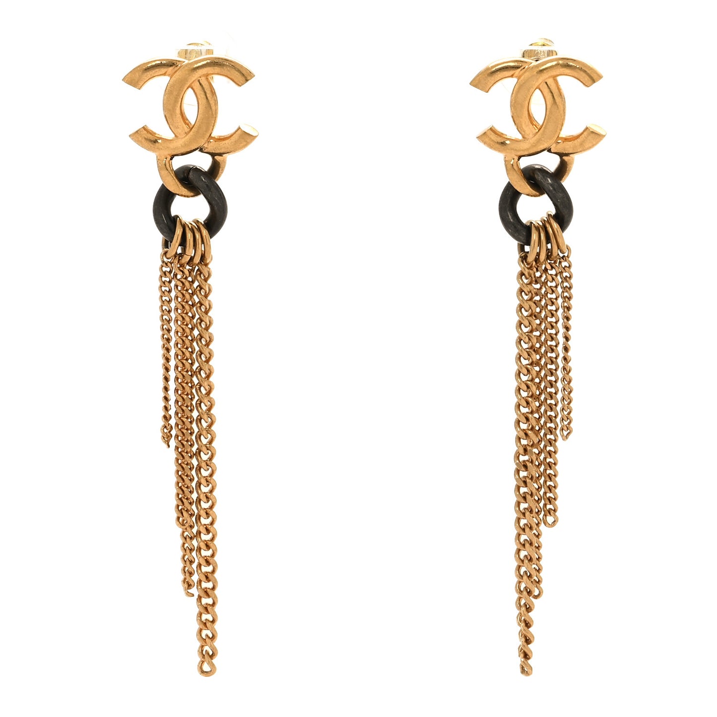CC Chain Tassel Drop Earrings Gold Black