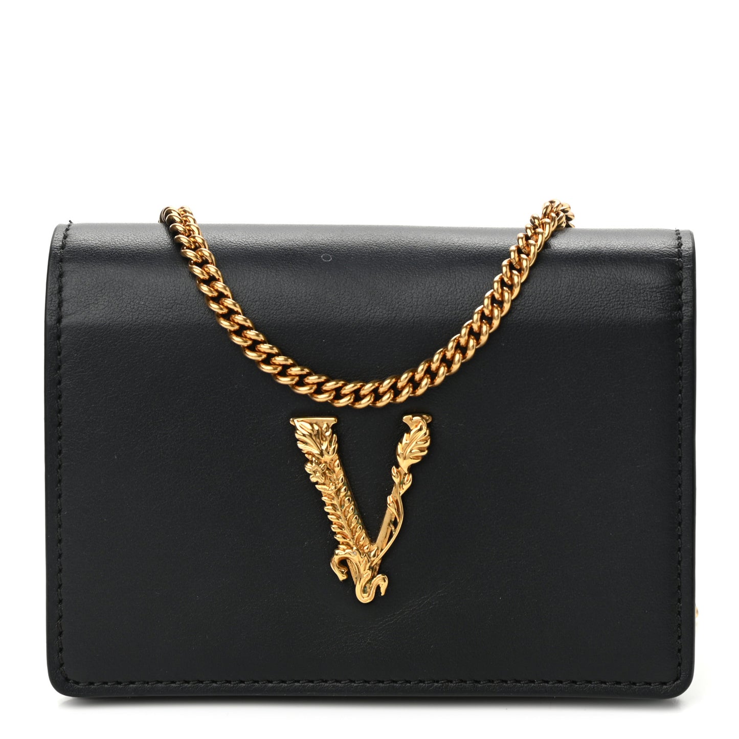 Vitello Mini Virtus Chain Clutch Black