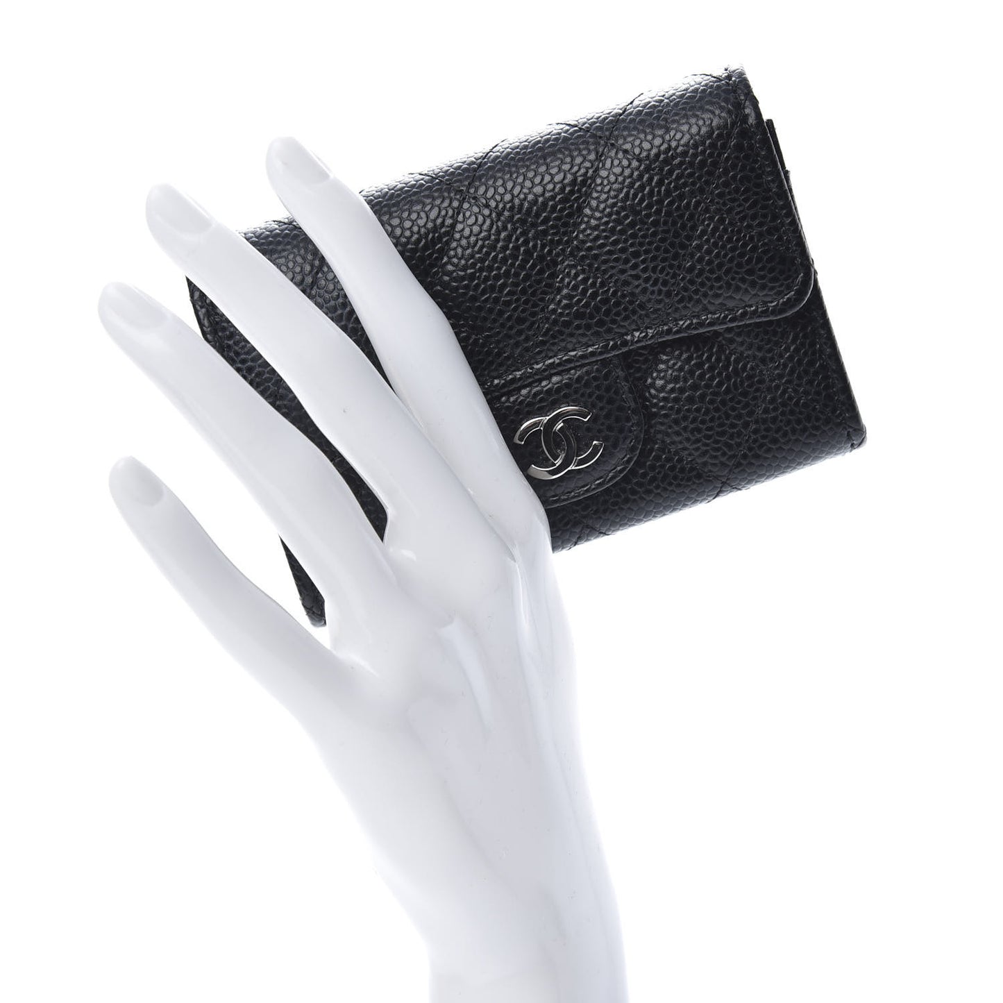Caviar Quilted Flap Card Holder Wallet Black
