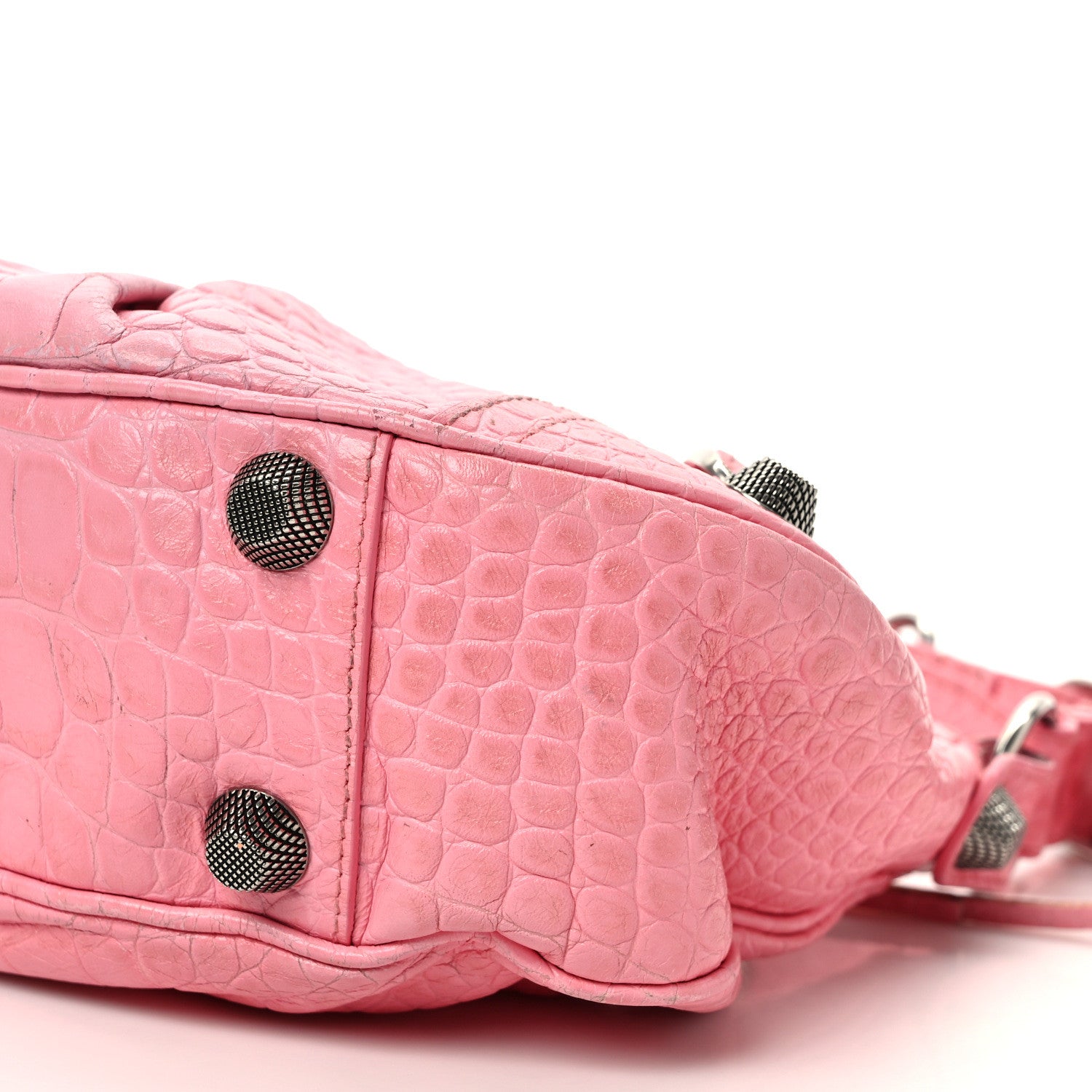 Balenciaga Extra Supple Calfskin Crocodile Embossed Small Le Cagole Shoulder Bag Sweet Pink 9 of 11