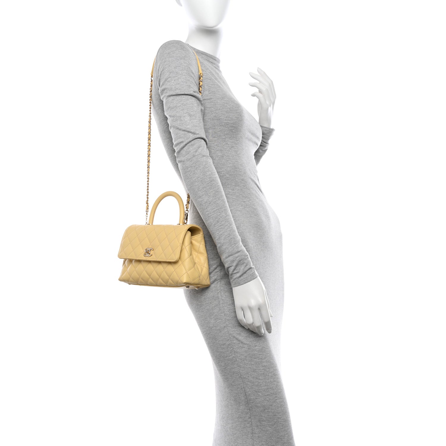 Chanel Caviar Quilted Mini Coco Handle Flap Yellow 2 of 10