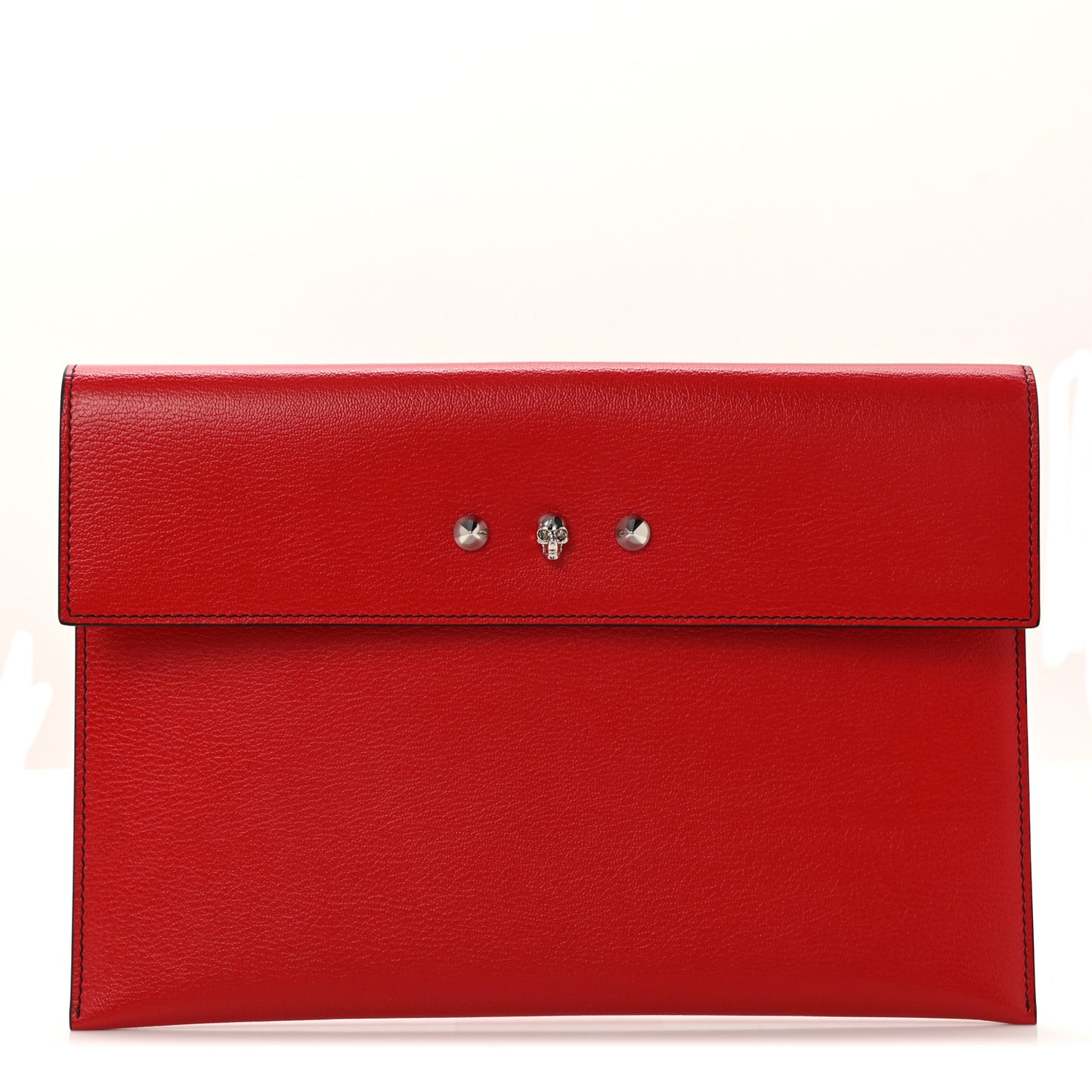 Calfskin Skull Stud Envelope Clutch Red