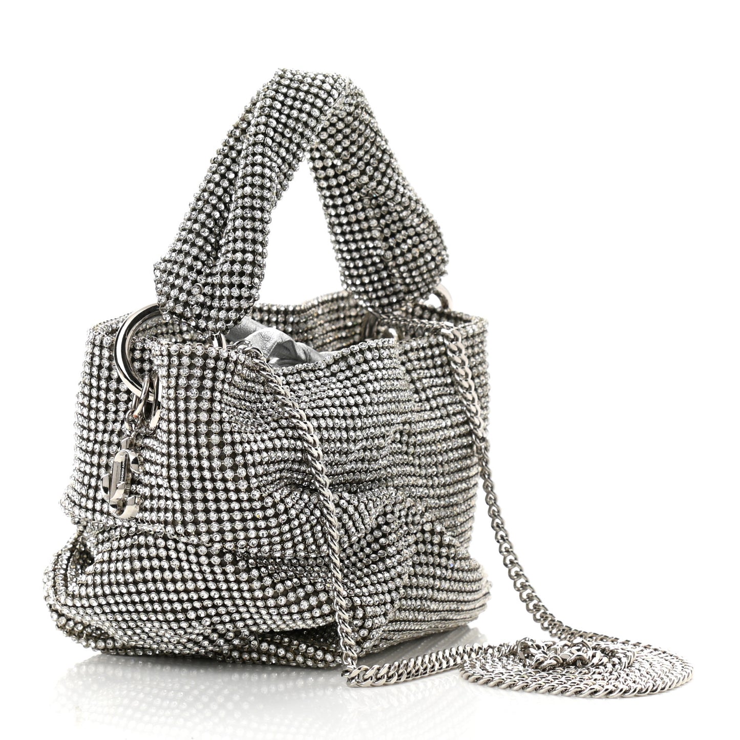 Satin Crystal Embellished Bonny Shoulder Bag Silver