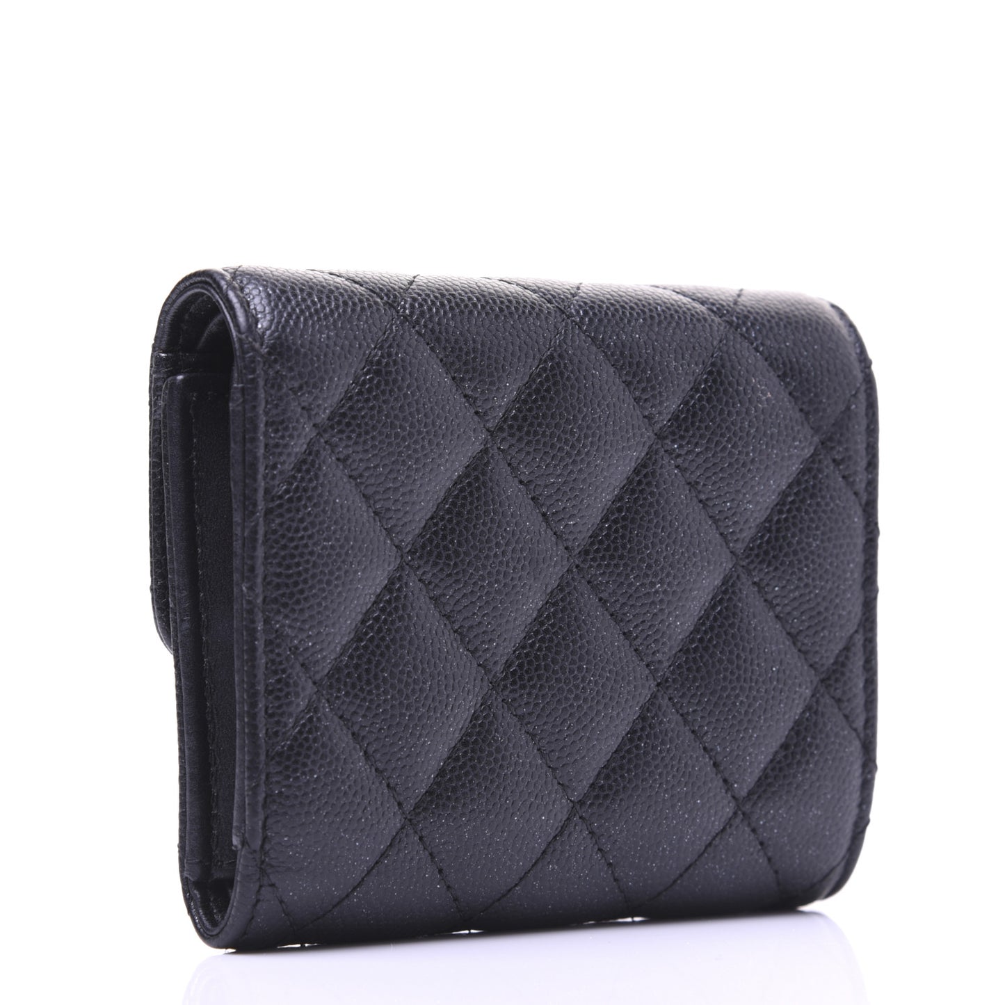 Iridescent Caviar Quilted Compact Flap Wallet Black