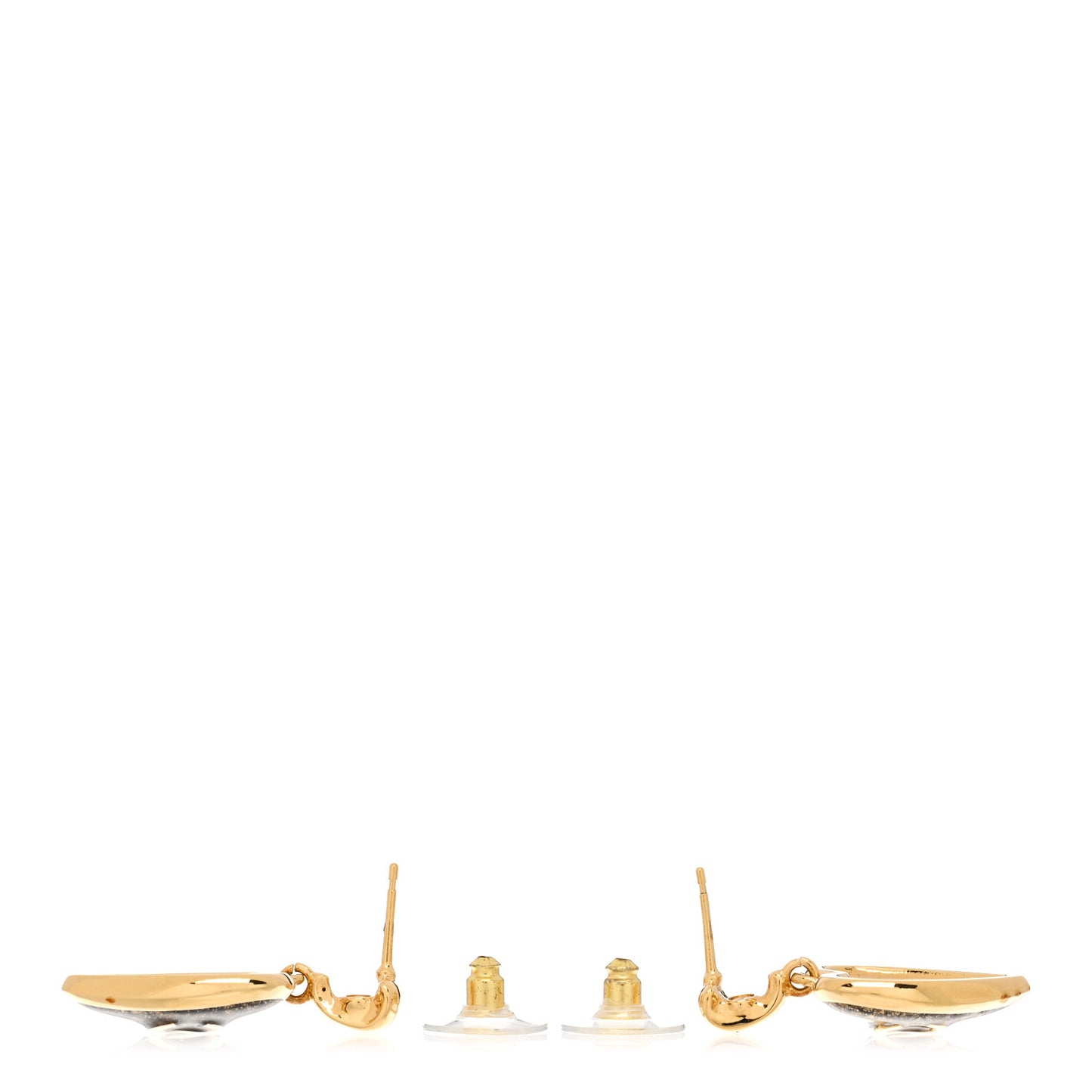 Metal Lace Resin Glass CC Heart Drop Earrings Gold Black