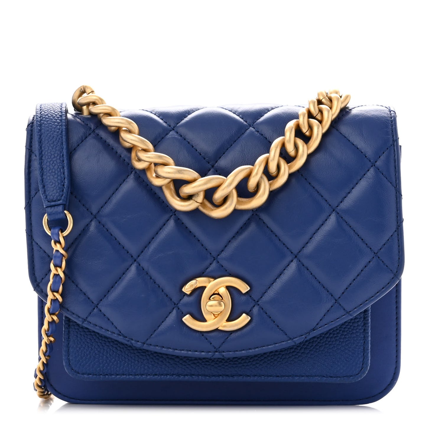 Calfskin Caviar Quilted Mini Chain Handle Flap Blue