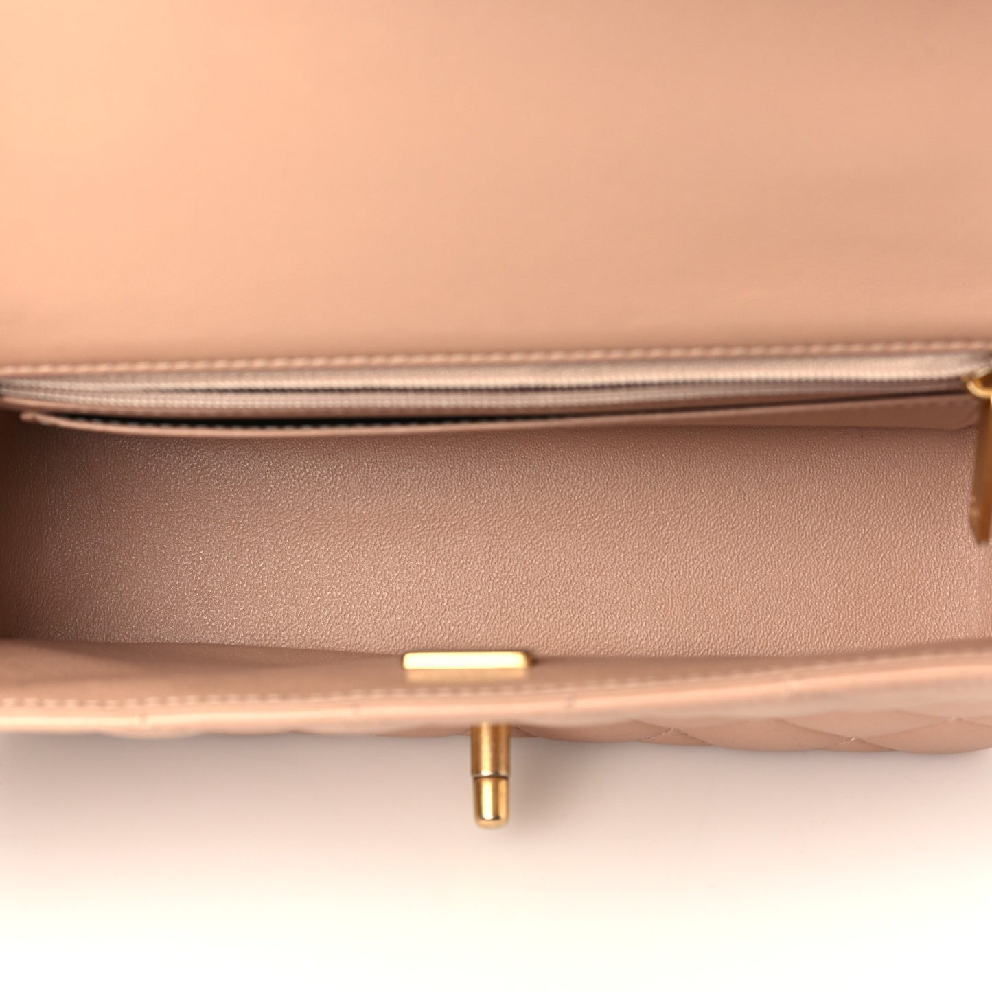 Lambskin Quilted Mini Top Handle Rectangular Flap Beige