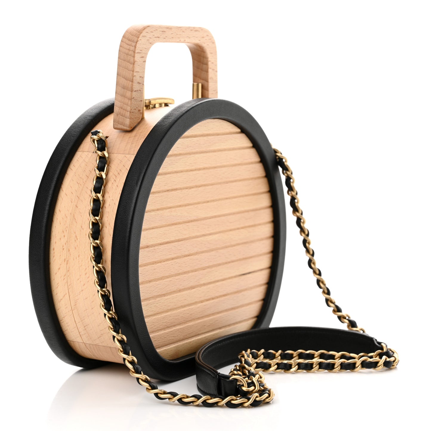 Beech Wood Lambskin Round CC Vanity Case Black