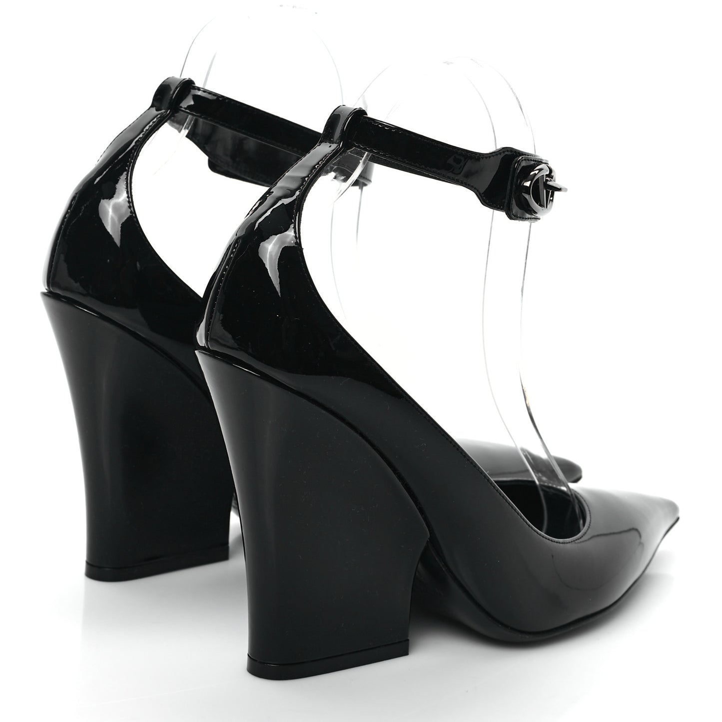 Patent Vlogo Plaque Ankle Strap 105mm Pumps 38 Black