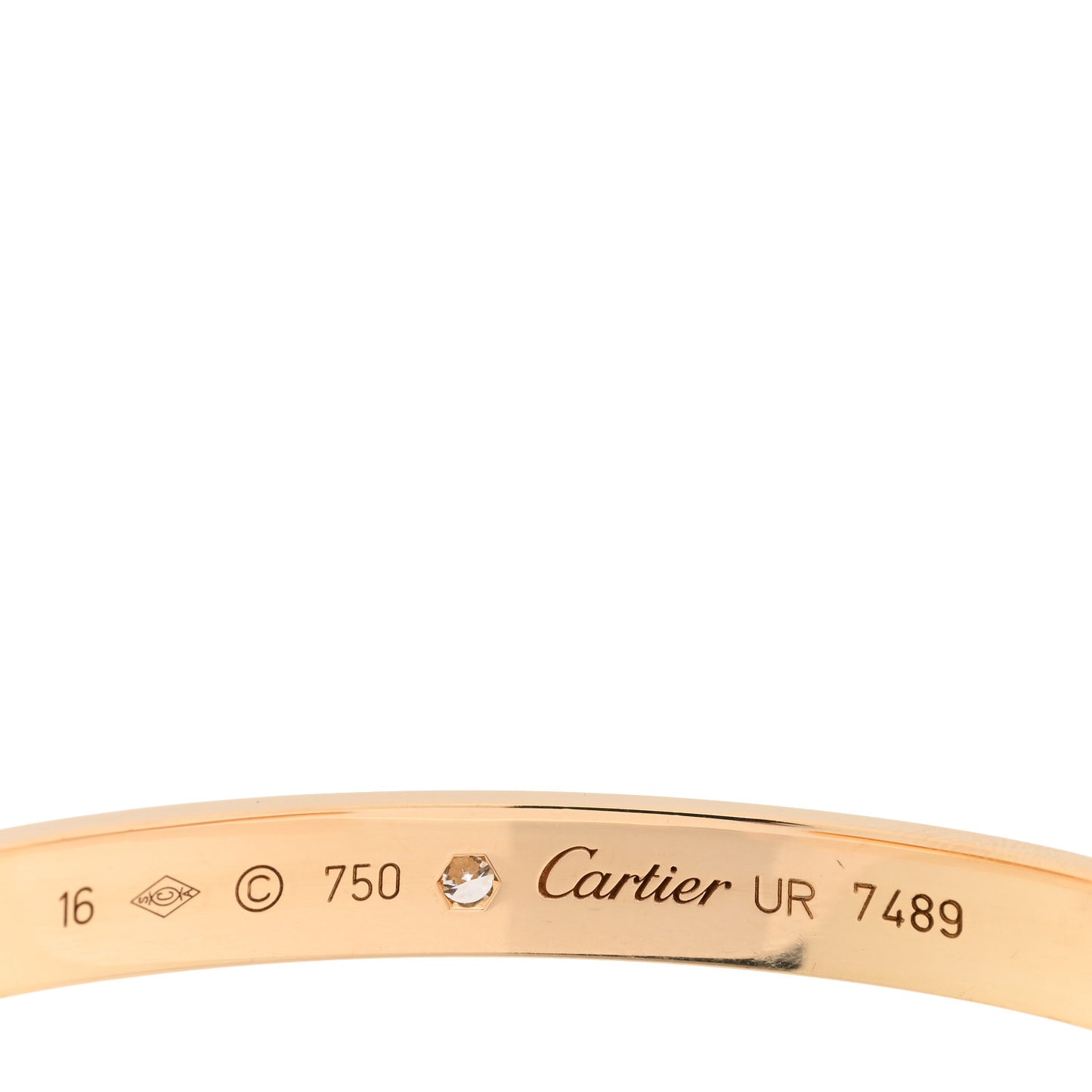 18K Yellow Gold 1 Diamond LOVE Cuff Bracelet 16