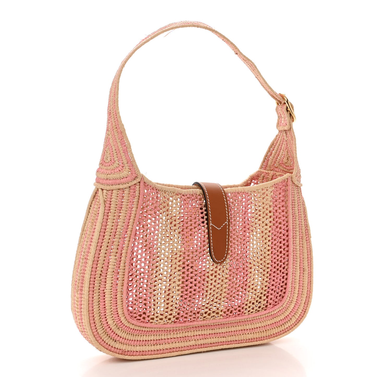 Raffia Woven Striped Small Jackie 1961 Hobo Pink White