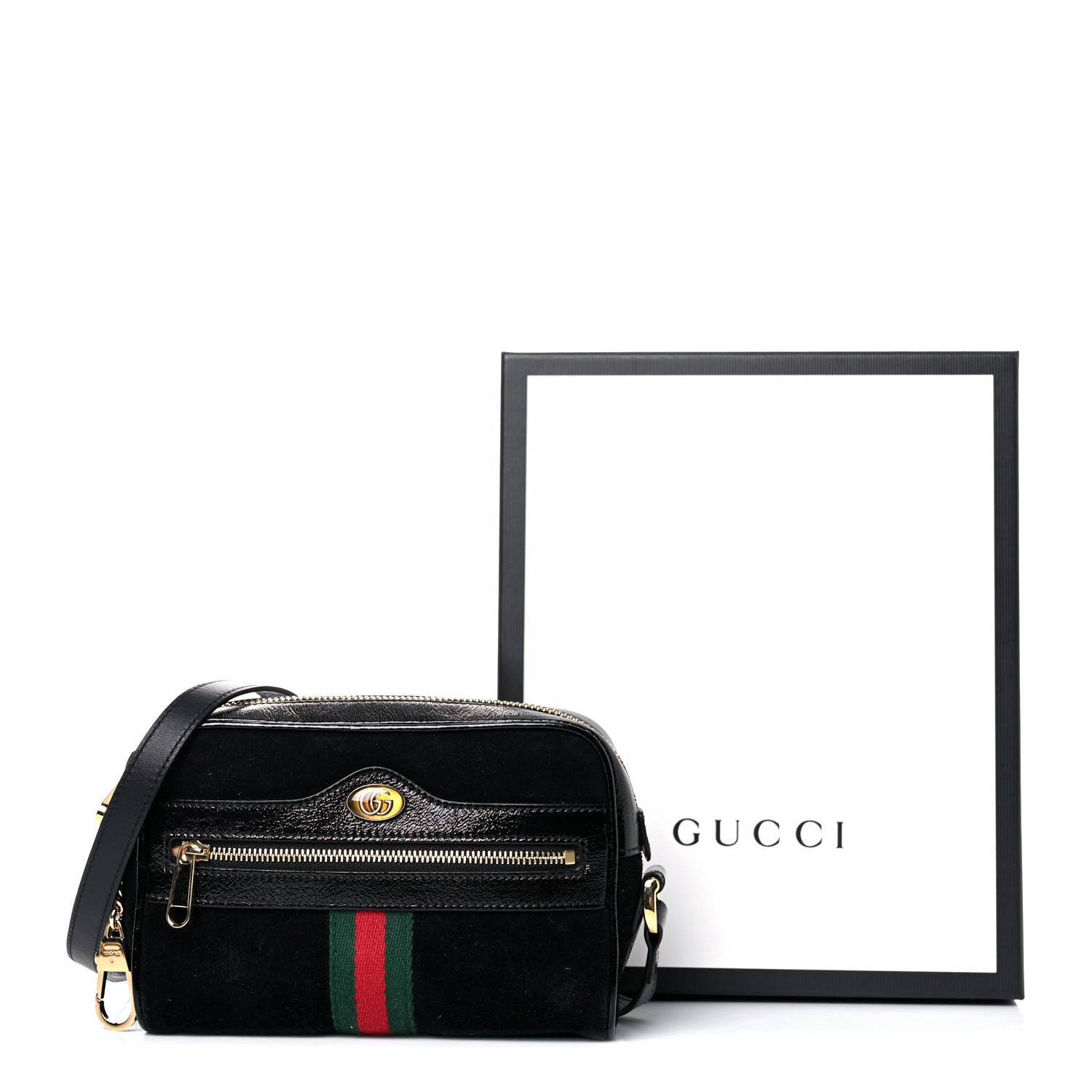 Gucci Suede Patent Web Mini Ophidia Shoulder Bag Black 14 of 14