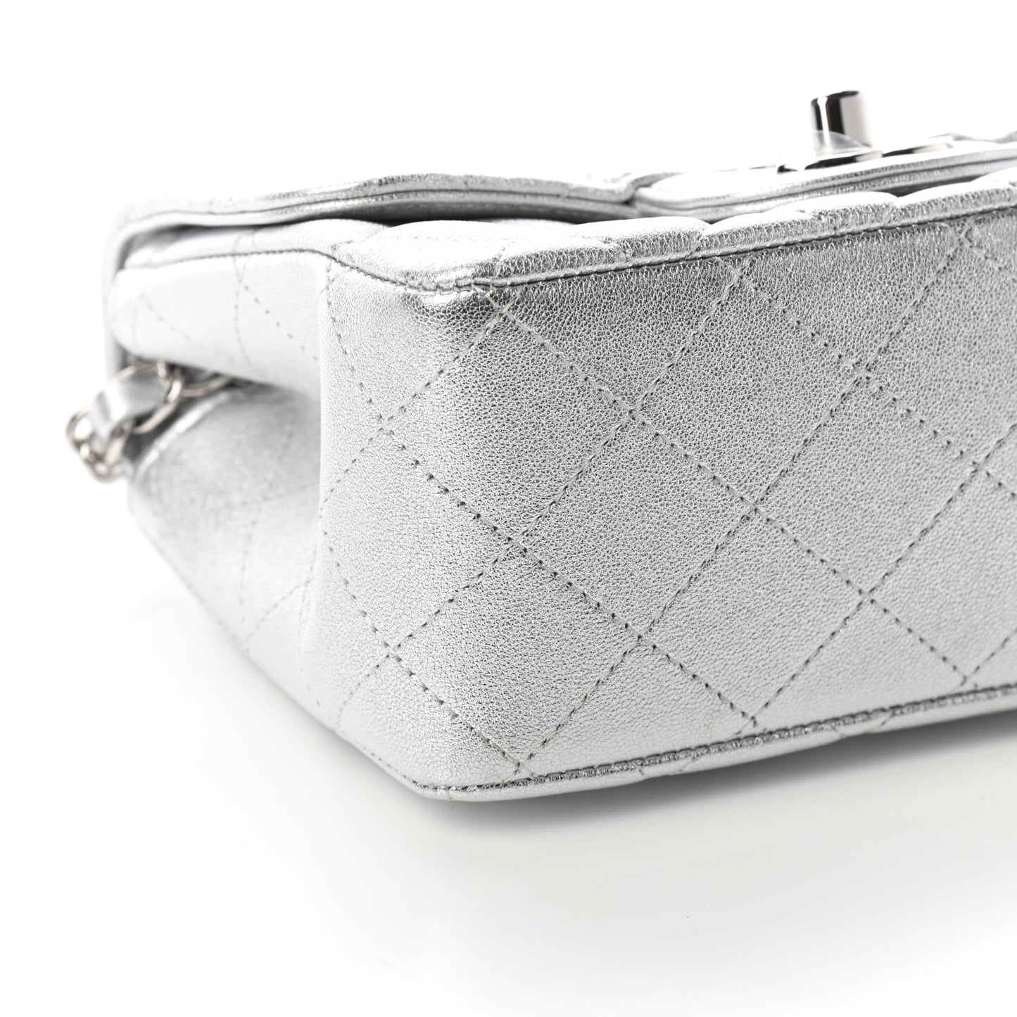 Metallic Lambskin Quilted Mini Square Flap Silver