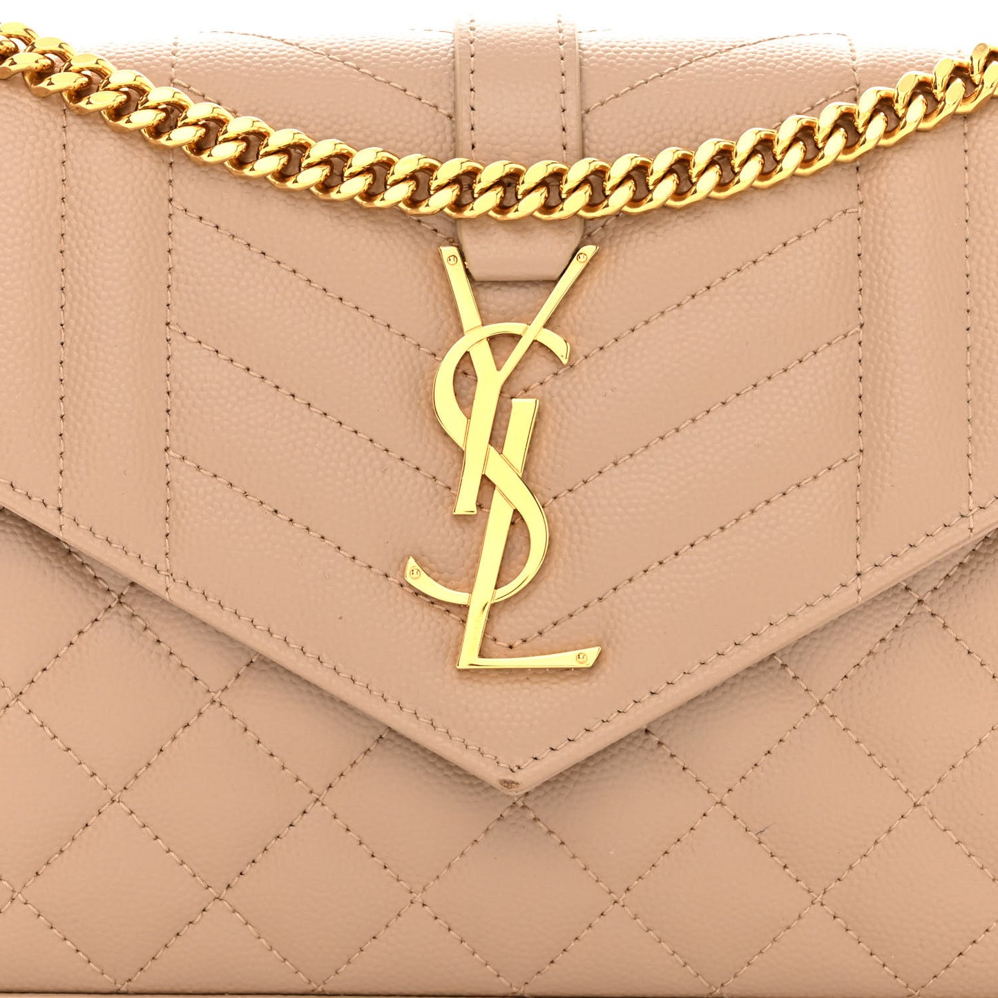 Grain De Poudre Mixed Matelasse Triquilt Monogram Chain Wallet Dark Beige