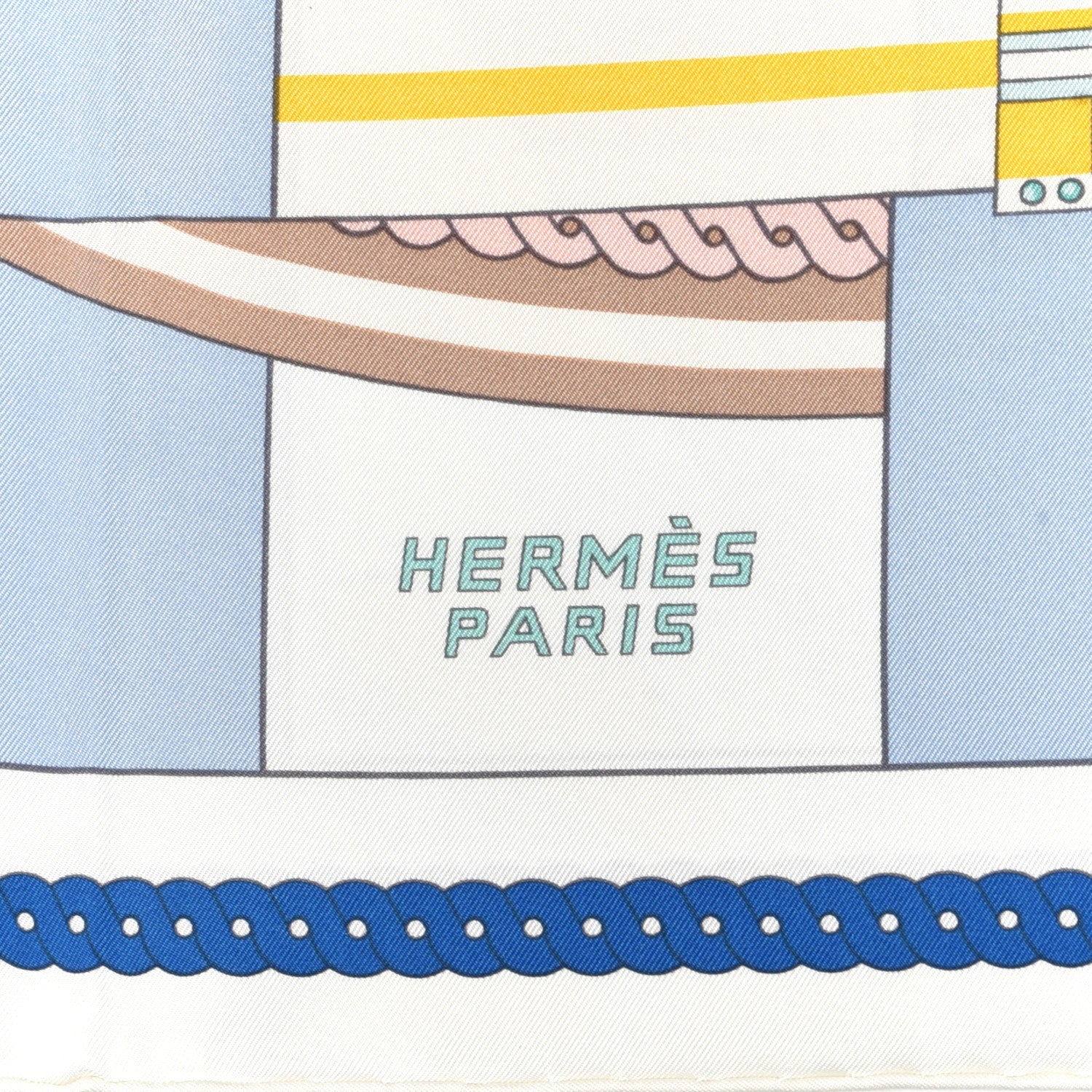 Hermes Silk La Berline Bayadere Scarf 90 White Bleu Ciel Vieux Rose 4 of 5