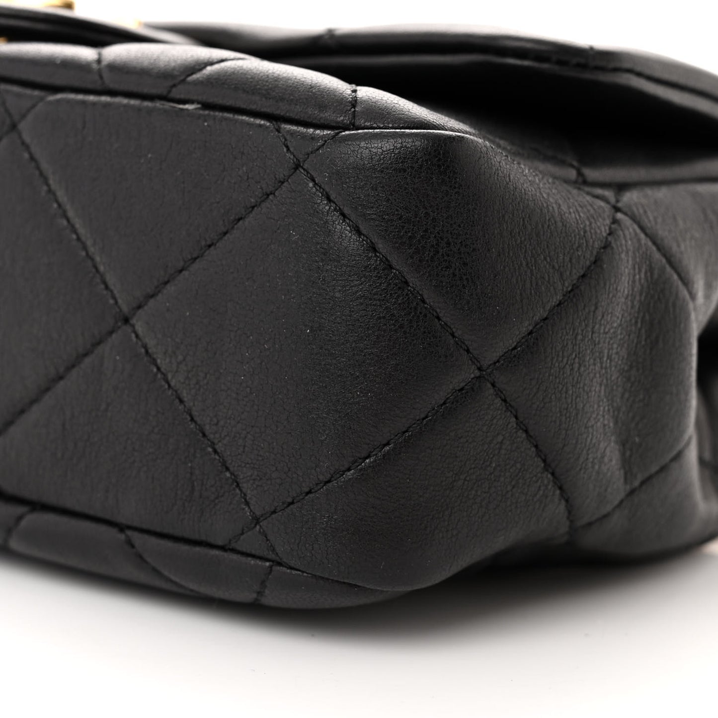Lambskin Metal Quilted Mini Top Handle Square Flap Black