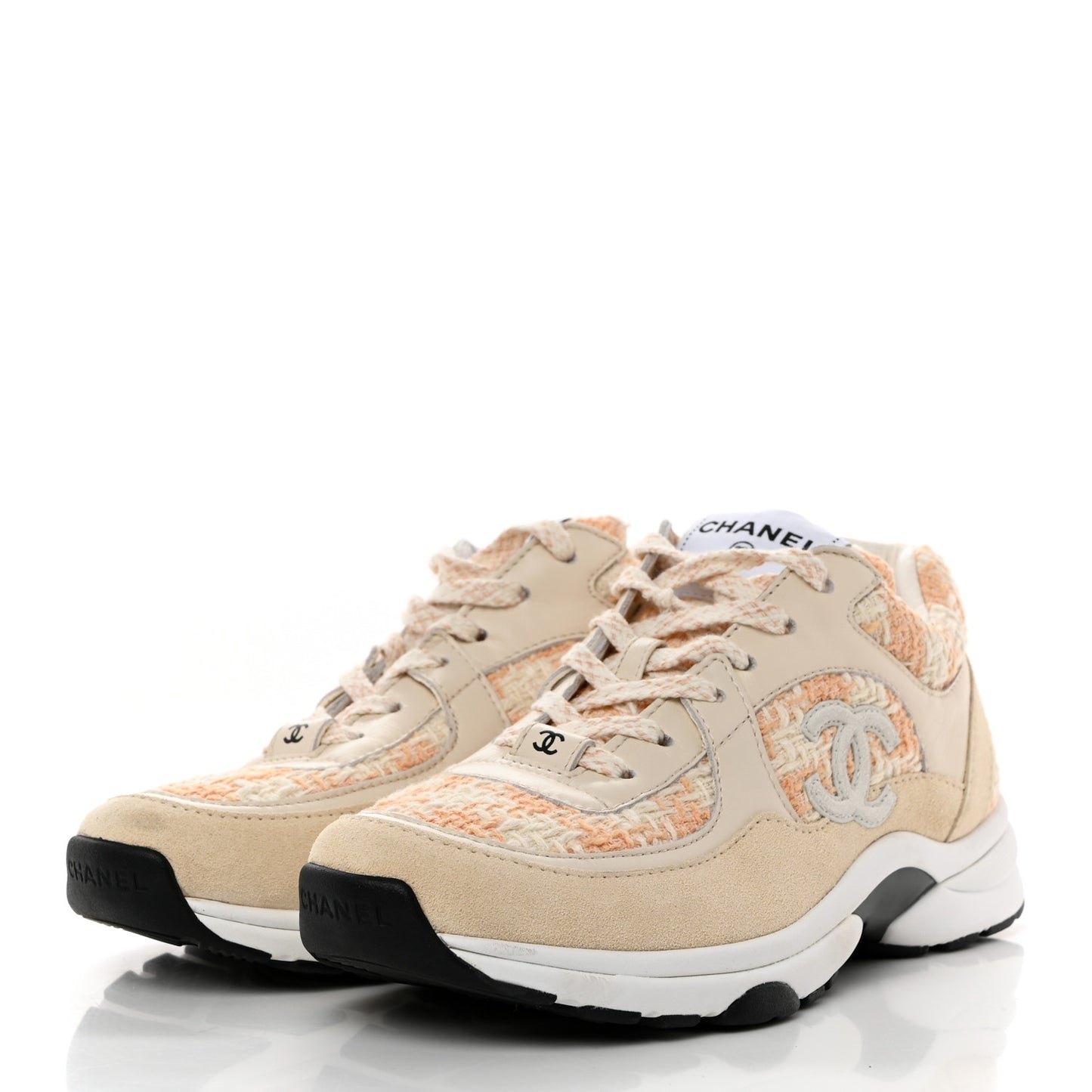Tweed Suede Calfskin Womens CC Sneakers 37 Orange