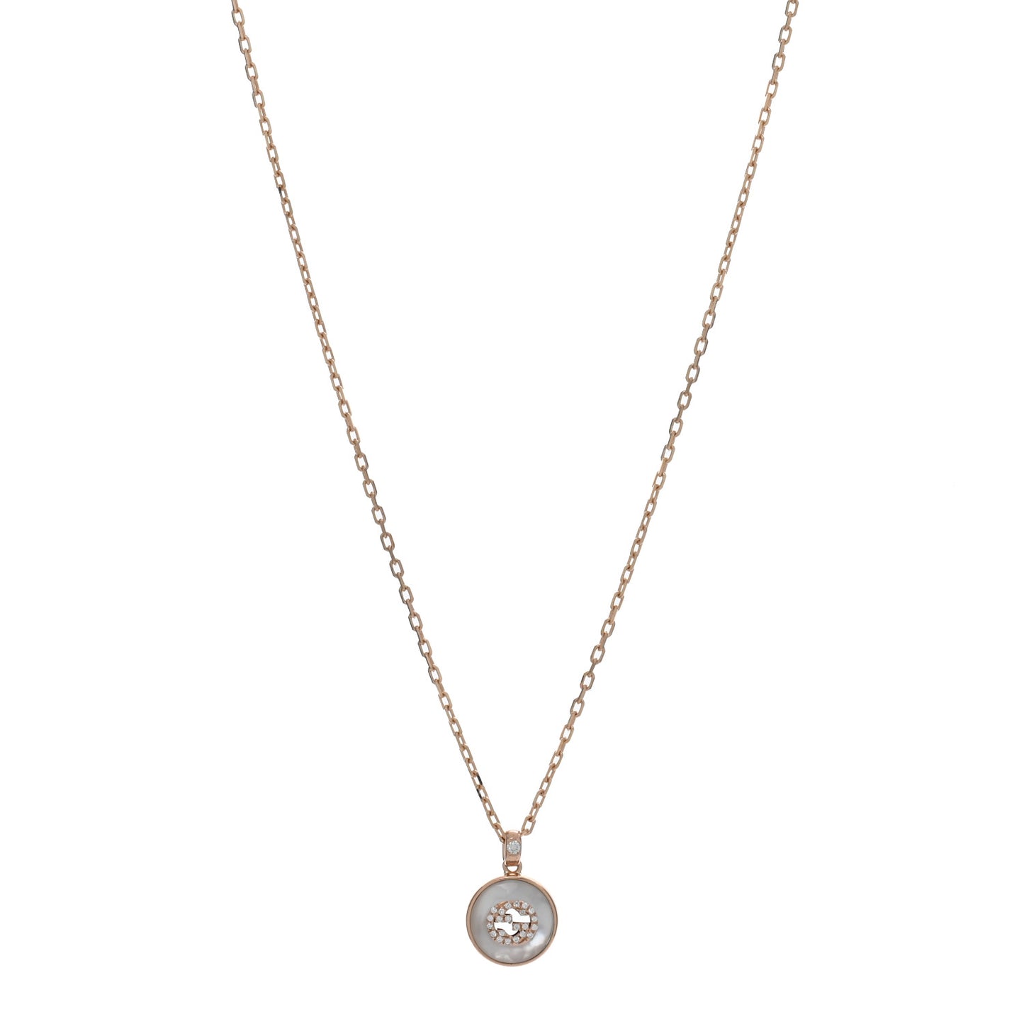18K Rose Gold Diamond Mother of Pearl Interlocking G Pendant Necklace