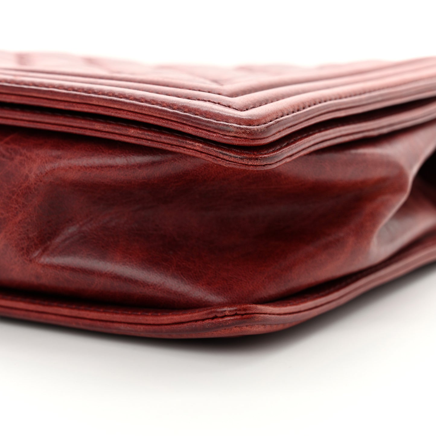 Calfskin Quilted Double Stitch Large Boy Flap Burgundy