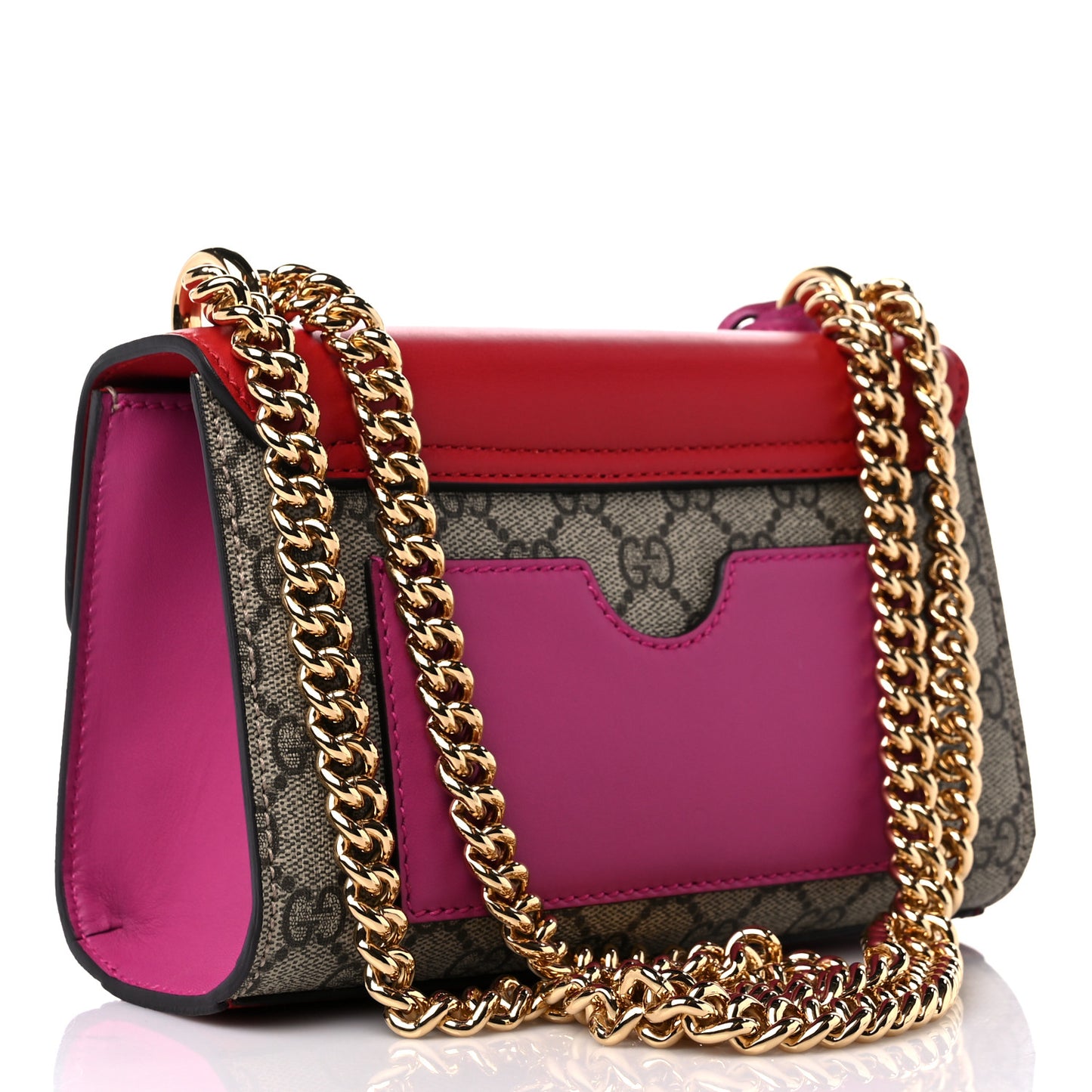 GG Supreme Monogram Calfskin Small Padlock Shoulder Bag Beige Hibiscus Red New Rosette